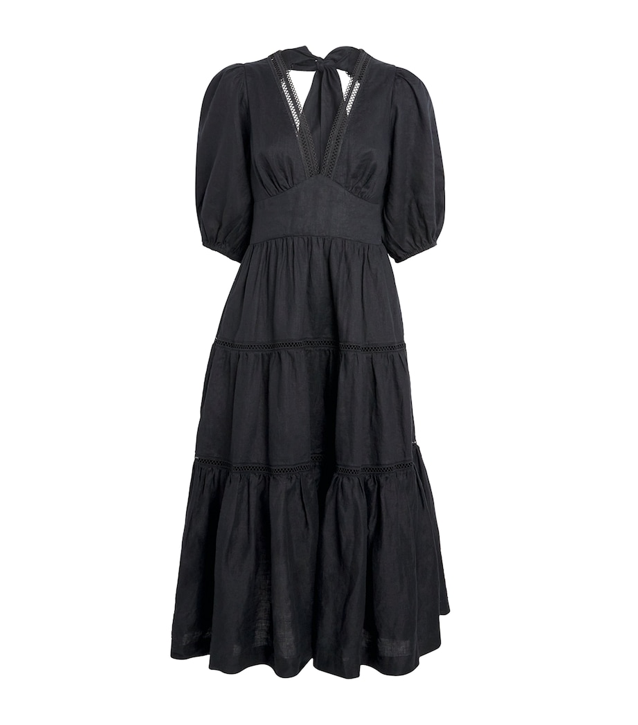 Linen Lace-Trim Meteora Midi Skirt BLK-BLK/LINEN Image 1