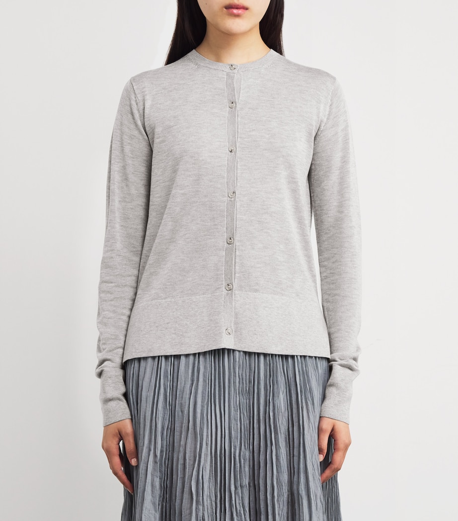 Fine-Knit Embroidered Cardigan 074 GREY MELANGE Image 3