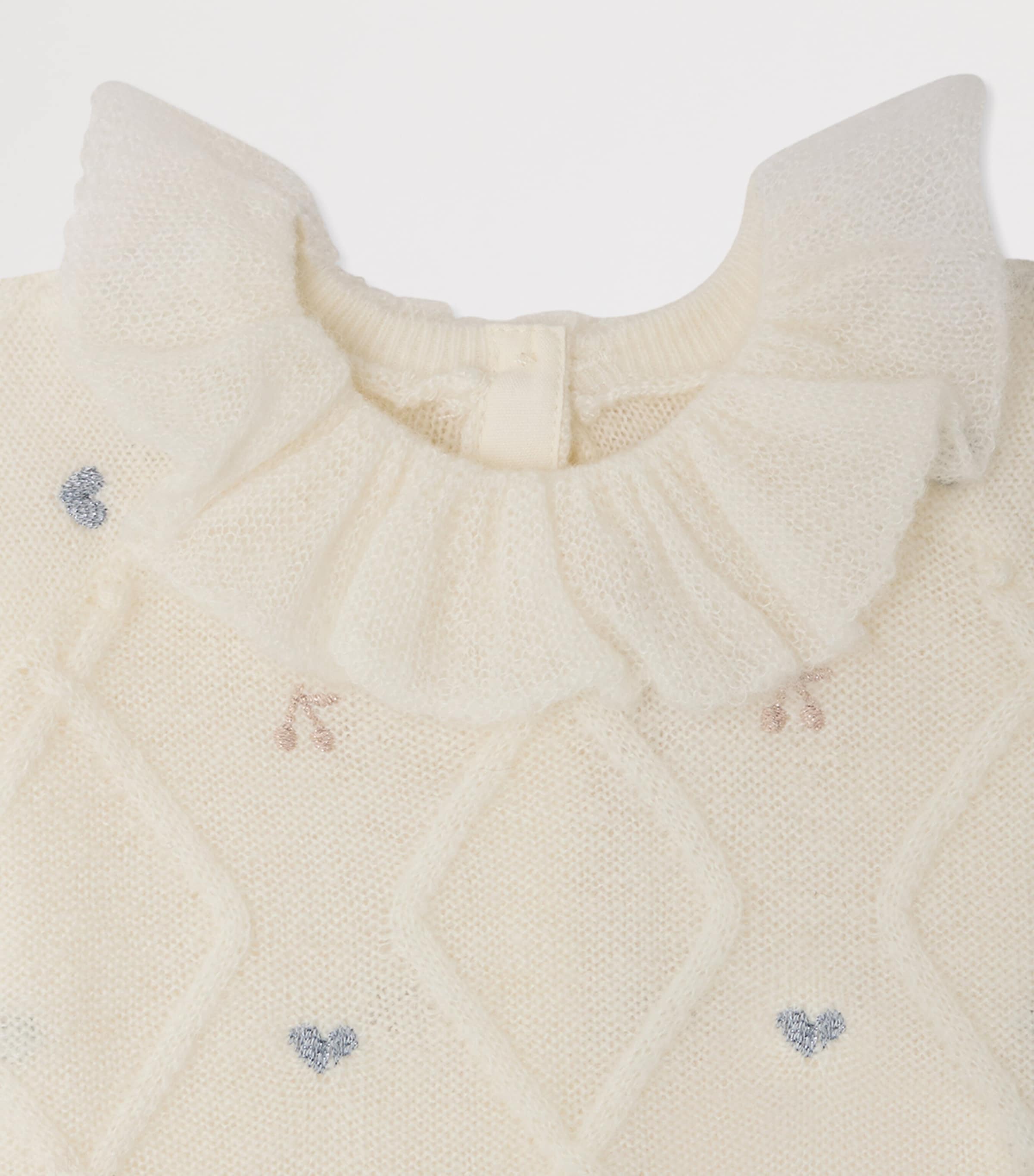 Bonpoint Embroidered Frill-Collar Cardigan (6-18 Months) Upb Ecru Image 3