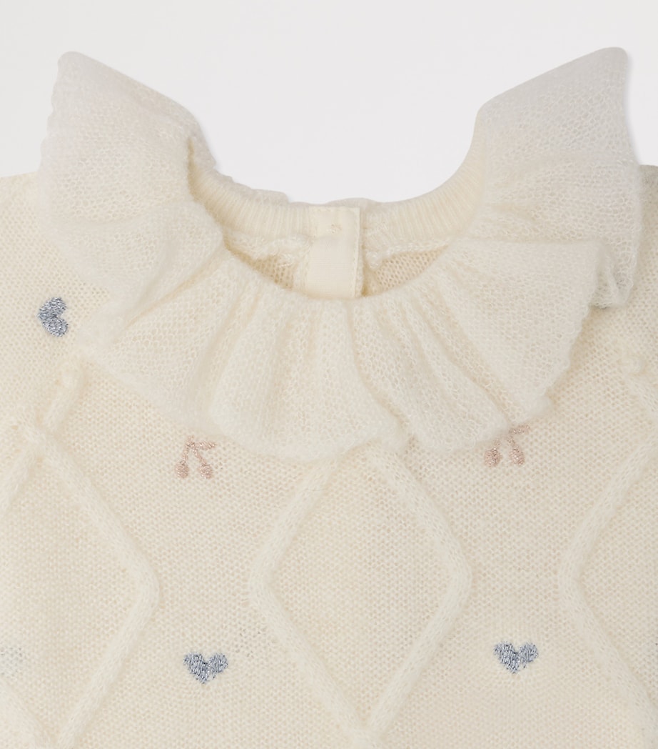 Bonpoint Embroidered Frill-Collar Cardigan (6-18 Months) Upb Ecru Image 3