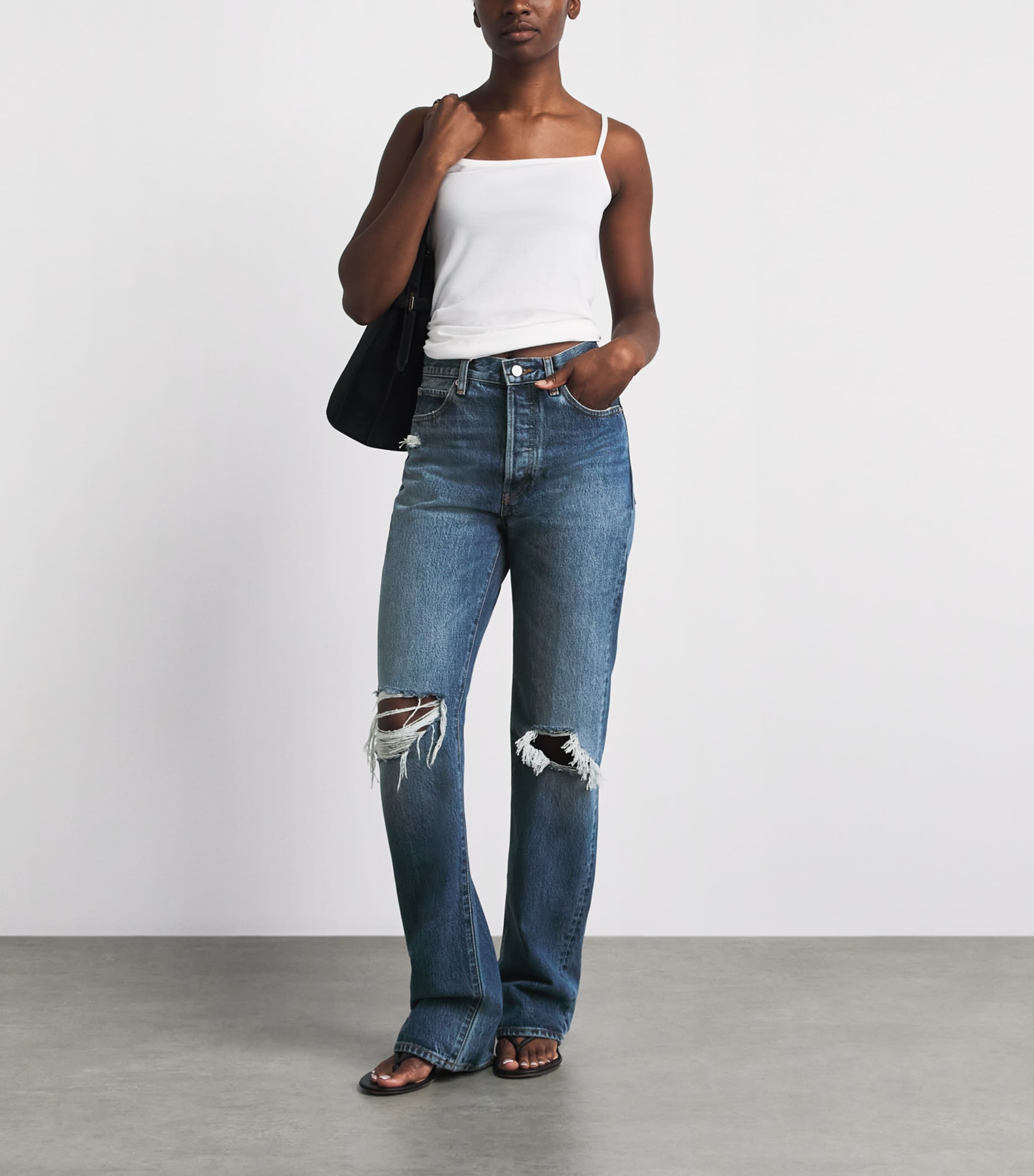 FRAME Womens Distressed The Vertical Straight Jeans Voltage Image 2