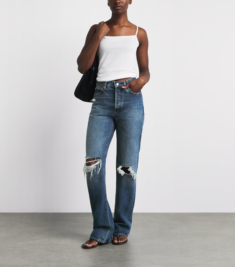 FRAME Womens Distressed The Vertical Straight Jeans Voltage Image 2