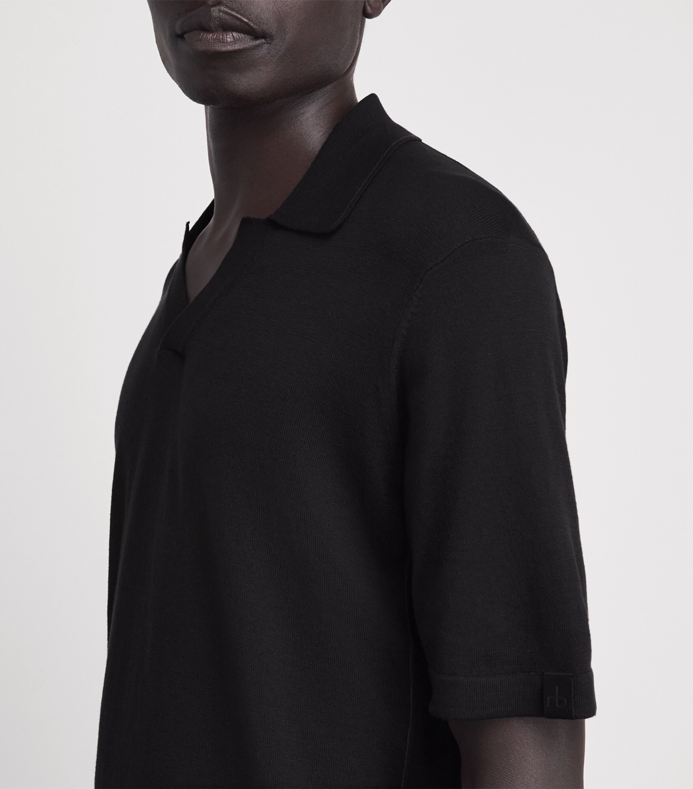Rag & Bone Mens Silk-Cotton Conrad Polo Shirt Black Image 3