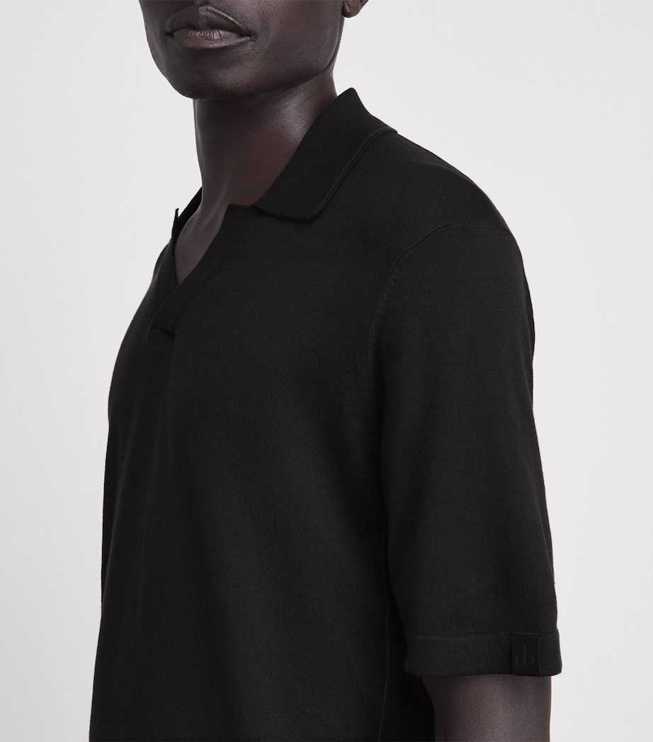 Rag & Bone Mens Silk-Cotton Conrad Polo Shirt Black Image 3