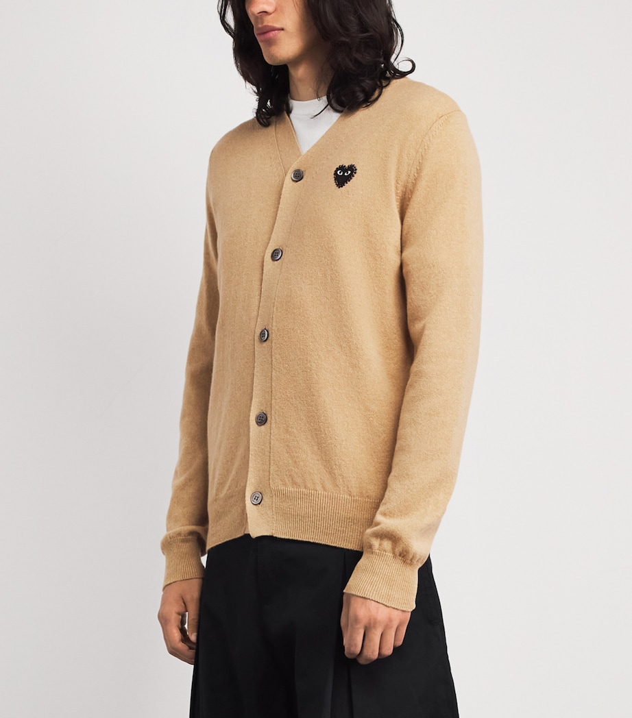 Comme Des Garçons Mens Wool Rhinestone Heart Logo Cardigan Beige Image 4