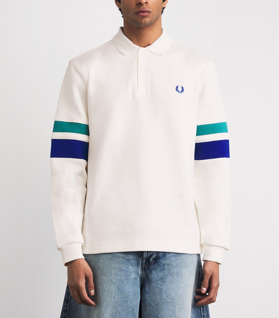 Fred Perry Mens Tipped Long-Sleeve Rugby Shirt Snow White Image 4