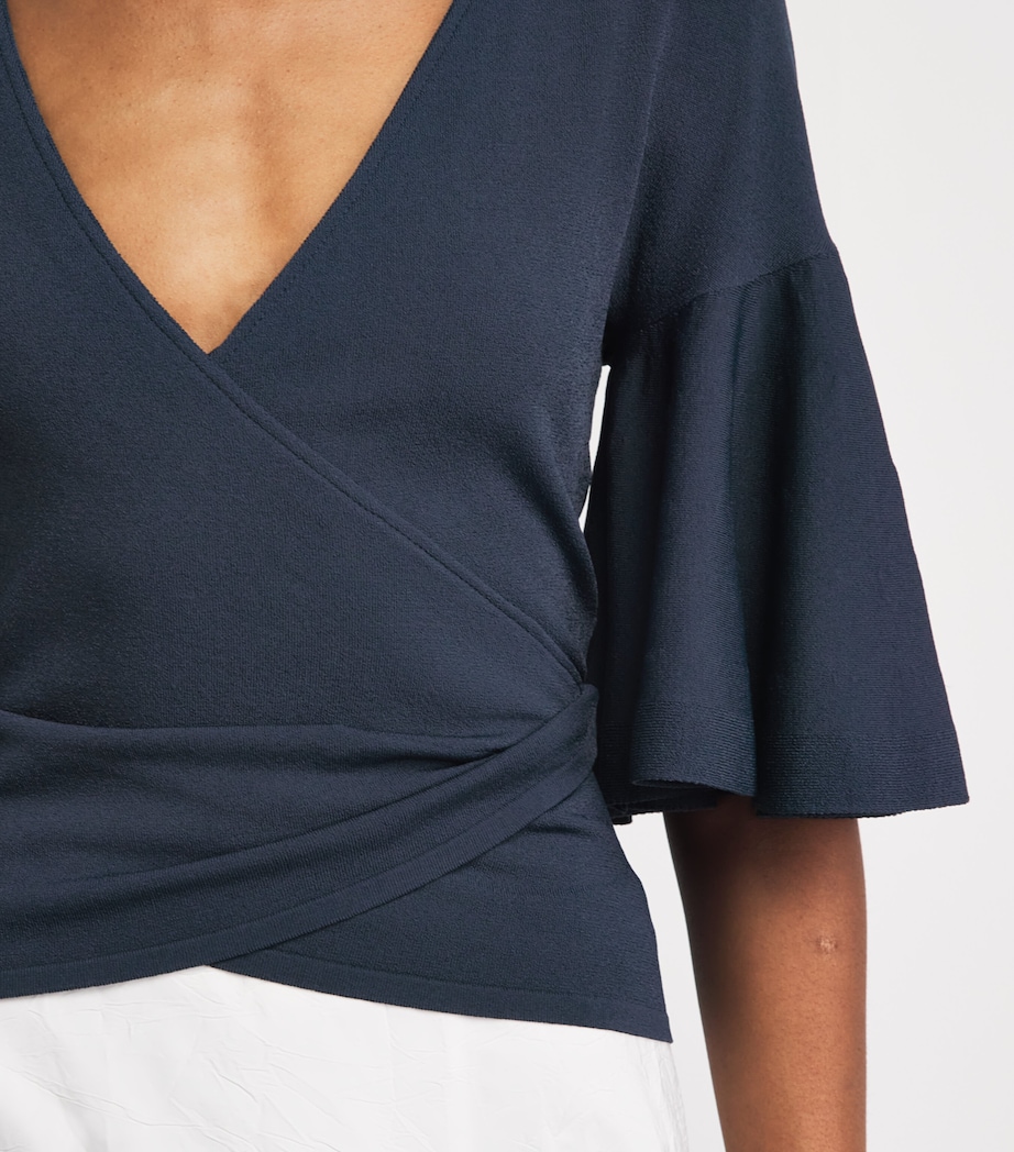 Jacquemus Womens Jersey Flared-Sleeve Paysan Blouse Dark Navy Image 3