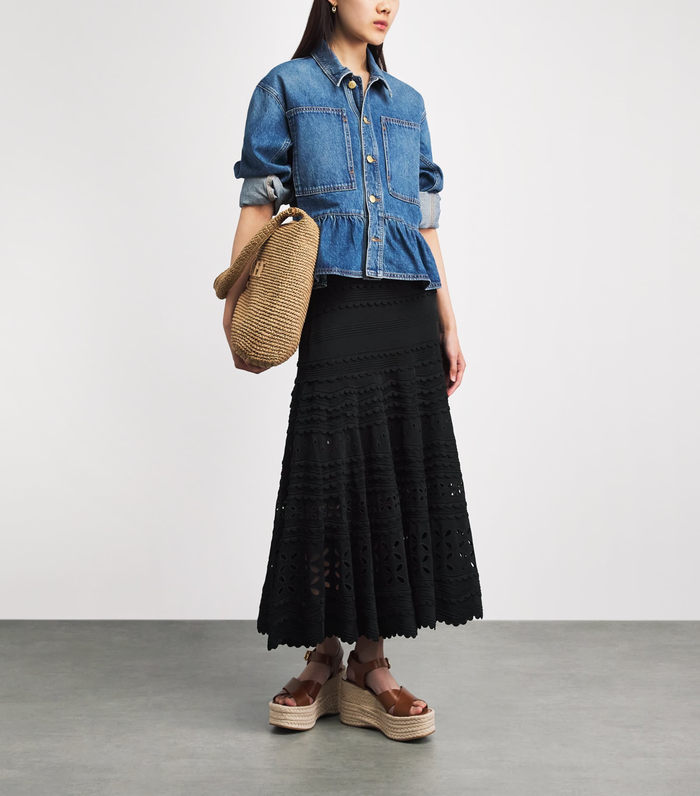 Ulla Johnson Womens Eyelet-Knit Annisa Midi Skirt Noir Image 2
