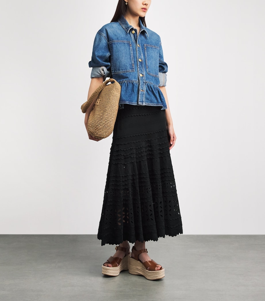 Ulla Johnson Womens Eyelet-Knit Annisa Midi Skirt Noir Image 2