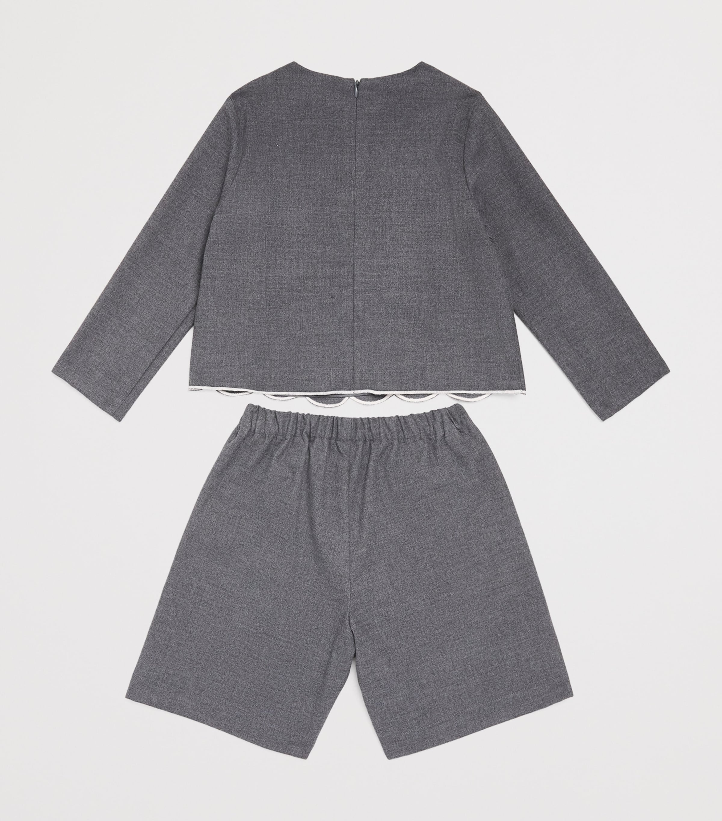 Il Gufo Scalloped Embroidered Top and Shorts Set (2-8 Years) Cloud/milk Image 2