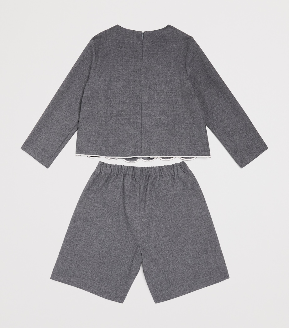Il Gufo Scalloped Embroidered Top and Shorts Set (2-8 Years) Cloud/milk Image 2