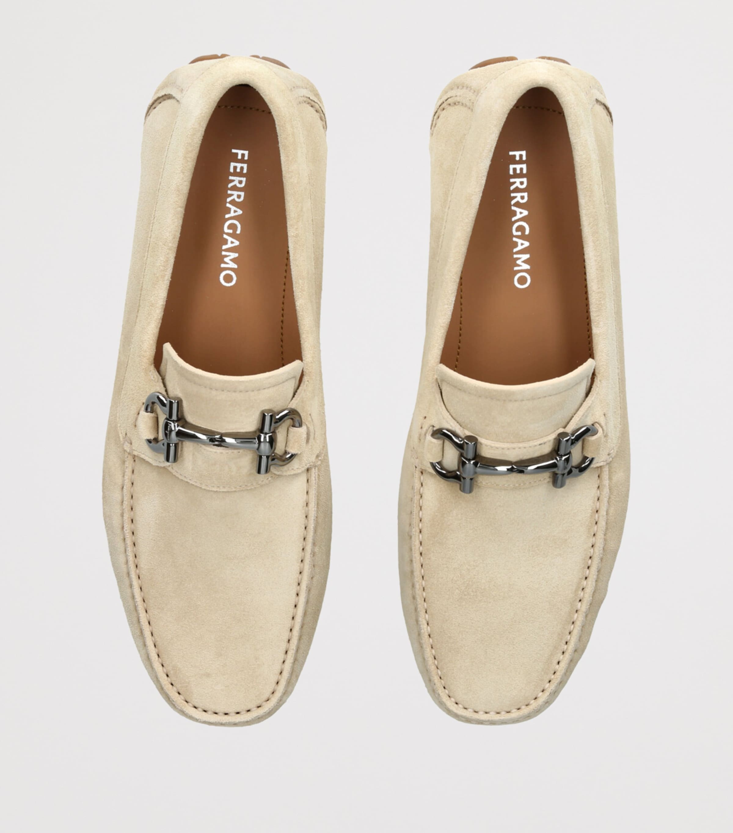 Salvatore Ferragamo Beige Suede Parigi Gancho Driving Shoes