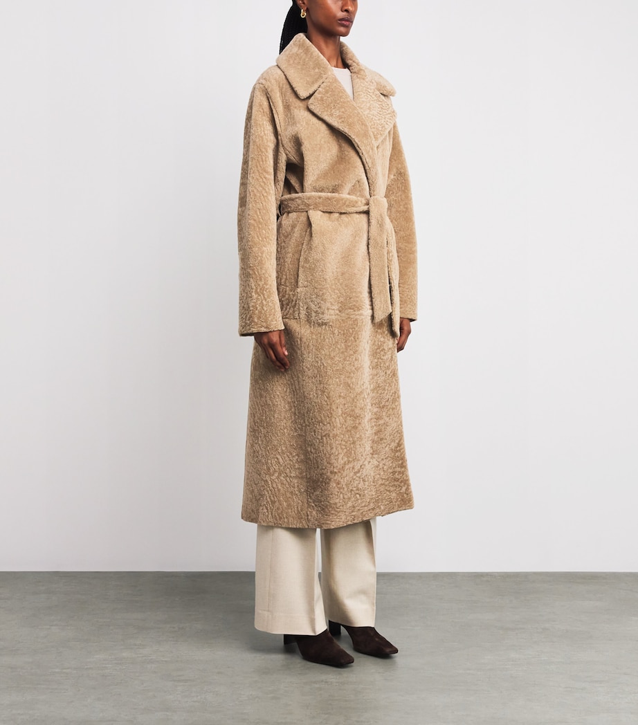 Eleventy Womens Shearling Long Trench Coat Sabbia Image 3