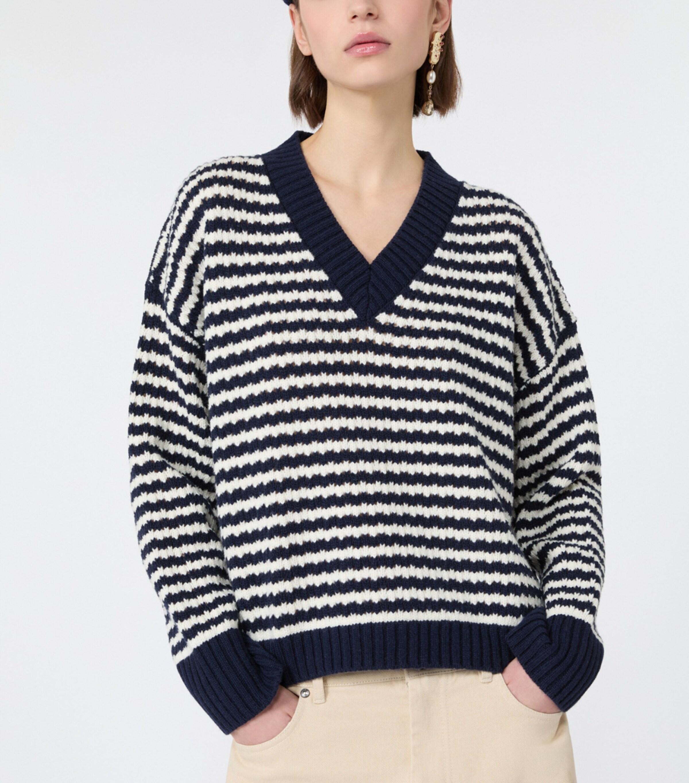 Weekend Max Mara Womens Virgin Wool Stripe Sweater Navy Image 5