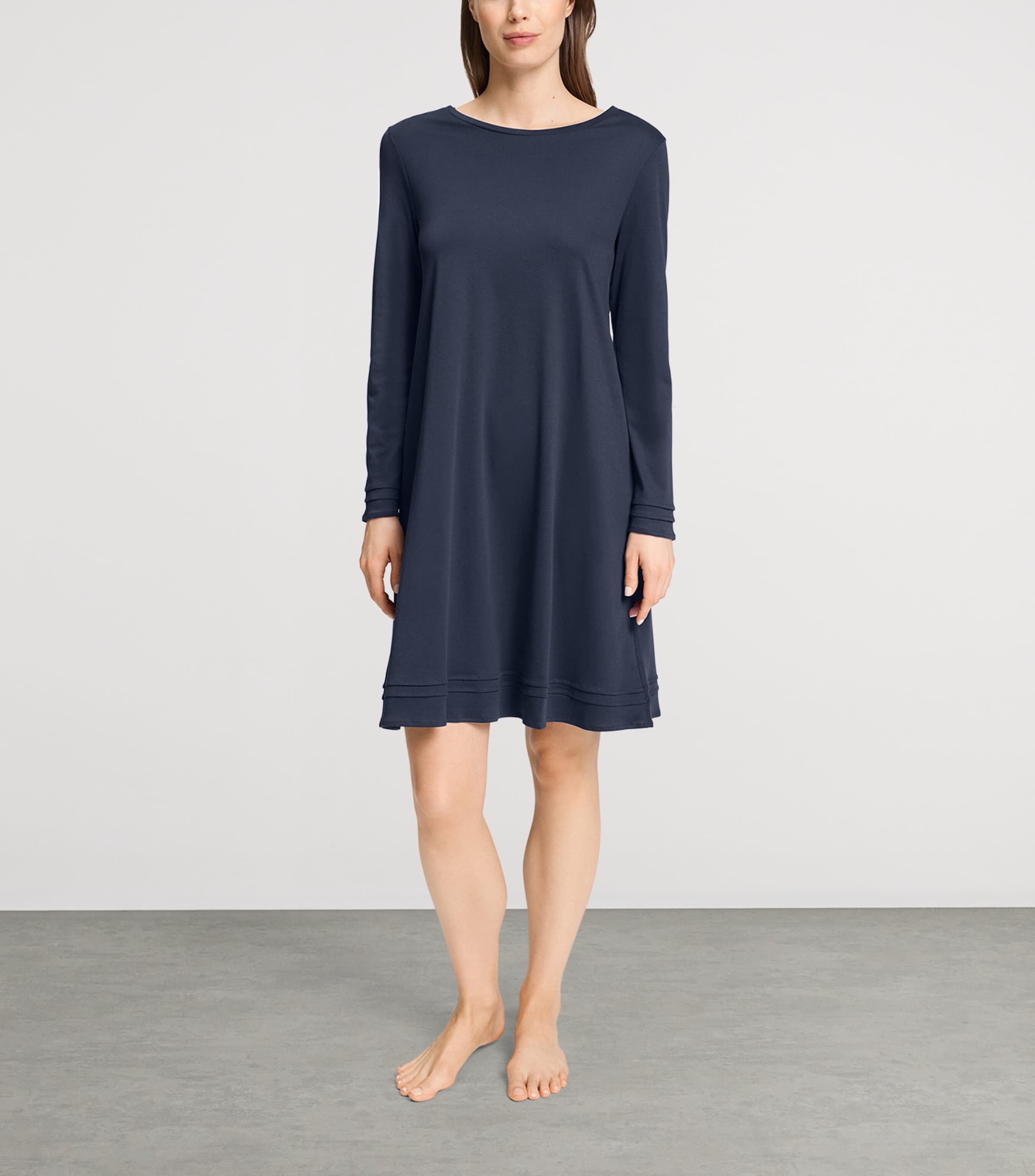 Hanro Womens Cotton Long-Sleeve Nightdress Deep Navy Image 4