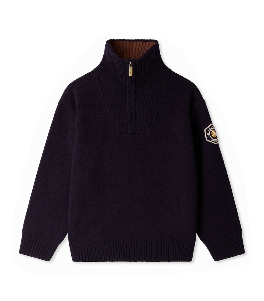 Bonpoint Wool Quarter-Zip Sweater (4-8 Years) Rayures Marine Image 1