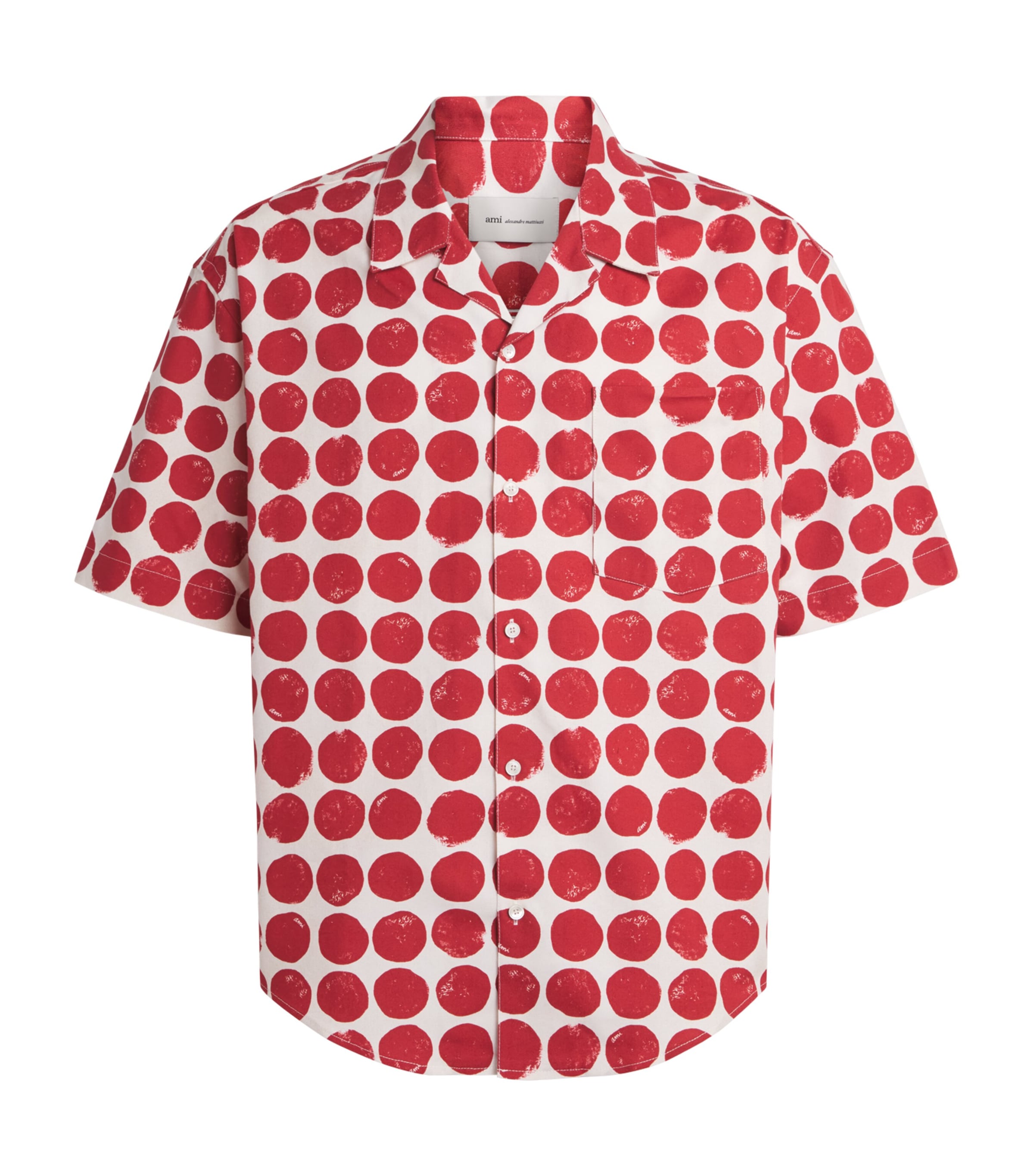 AMI Paris Mens Polka-Dot Boxy Short-Sleeve Shirt Rouge Rubis/ivr Image 1
