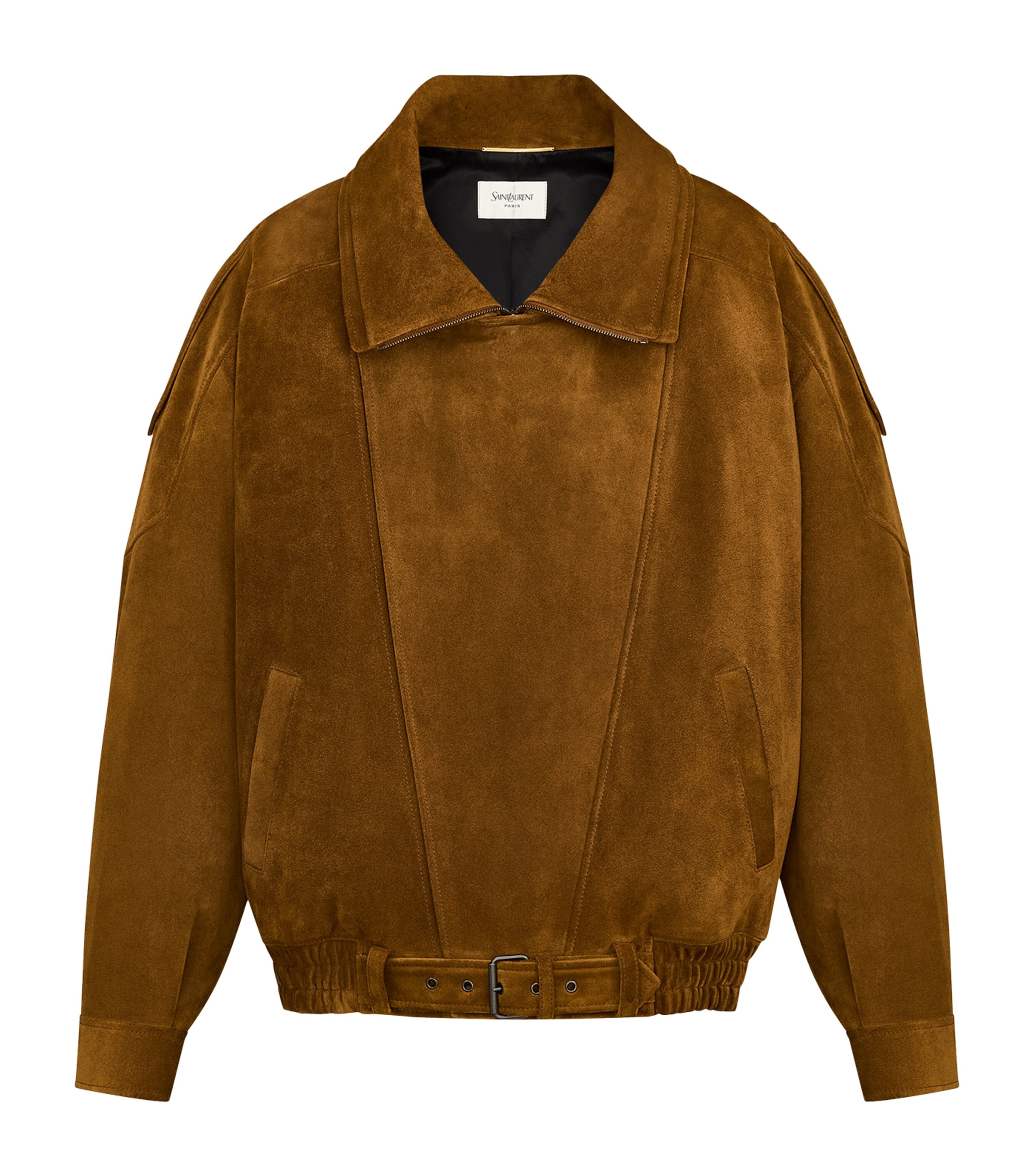 Saint Laurent Womens Suede Belted Bomber Jacket Image 4