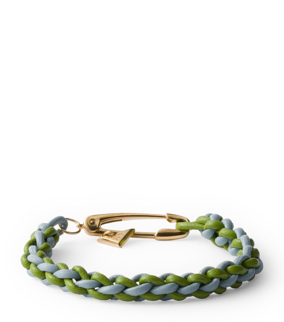 Prada Leather Braided Bracelet Light Blue