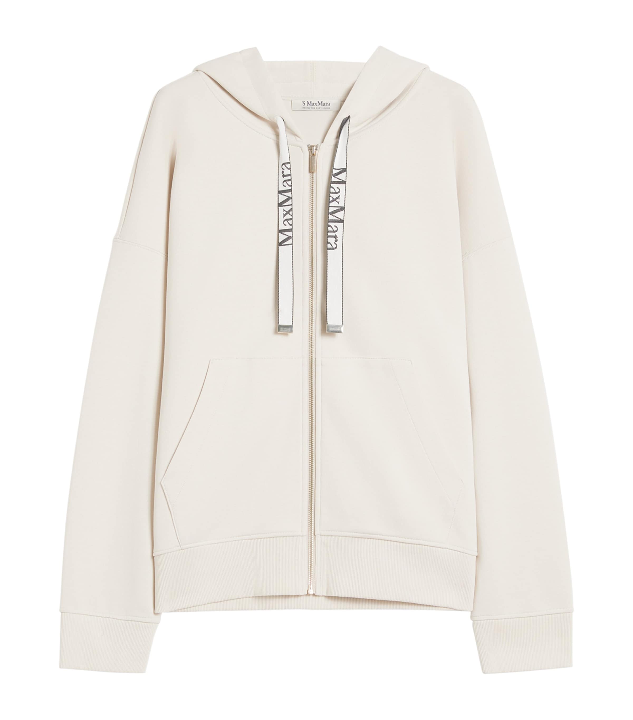 Max Mara Womens Cotton-Blend Zip-Up Hoodie Ecru Image 1