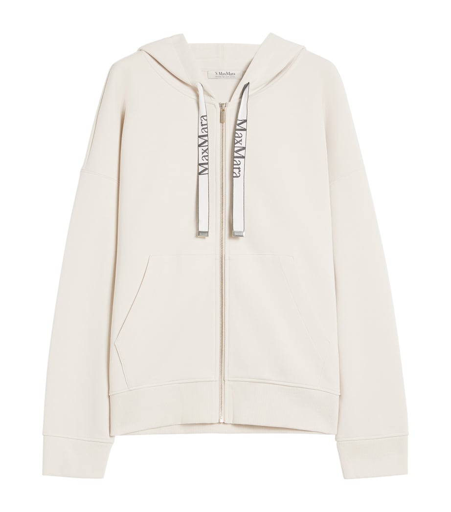 Max Mara Womens Cotton-Blend Zip-Up Hoodie Ecru Image 1