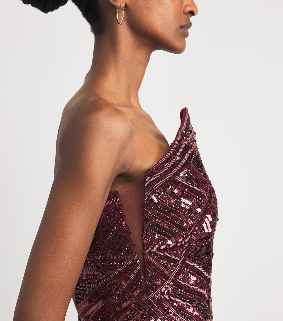 Pamella Roland Womens Embellished Strapless Gown Merlot Image 3