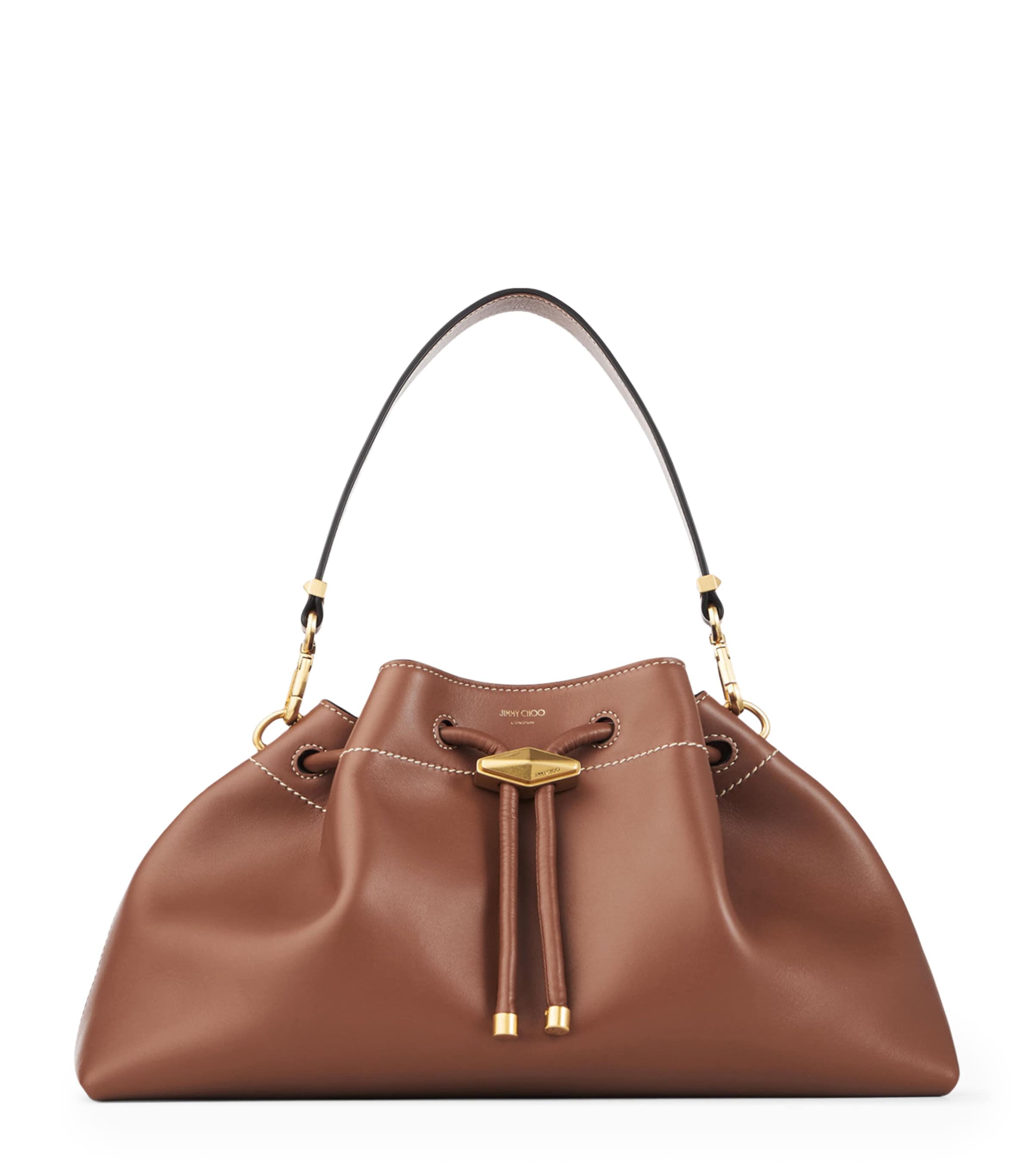 Jimmy Choo Medium Bon Bon Leather Cinch Shoulder Bag In Brown