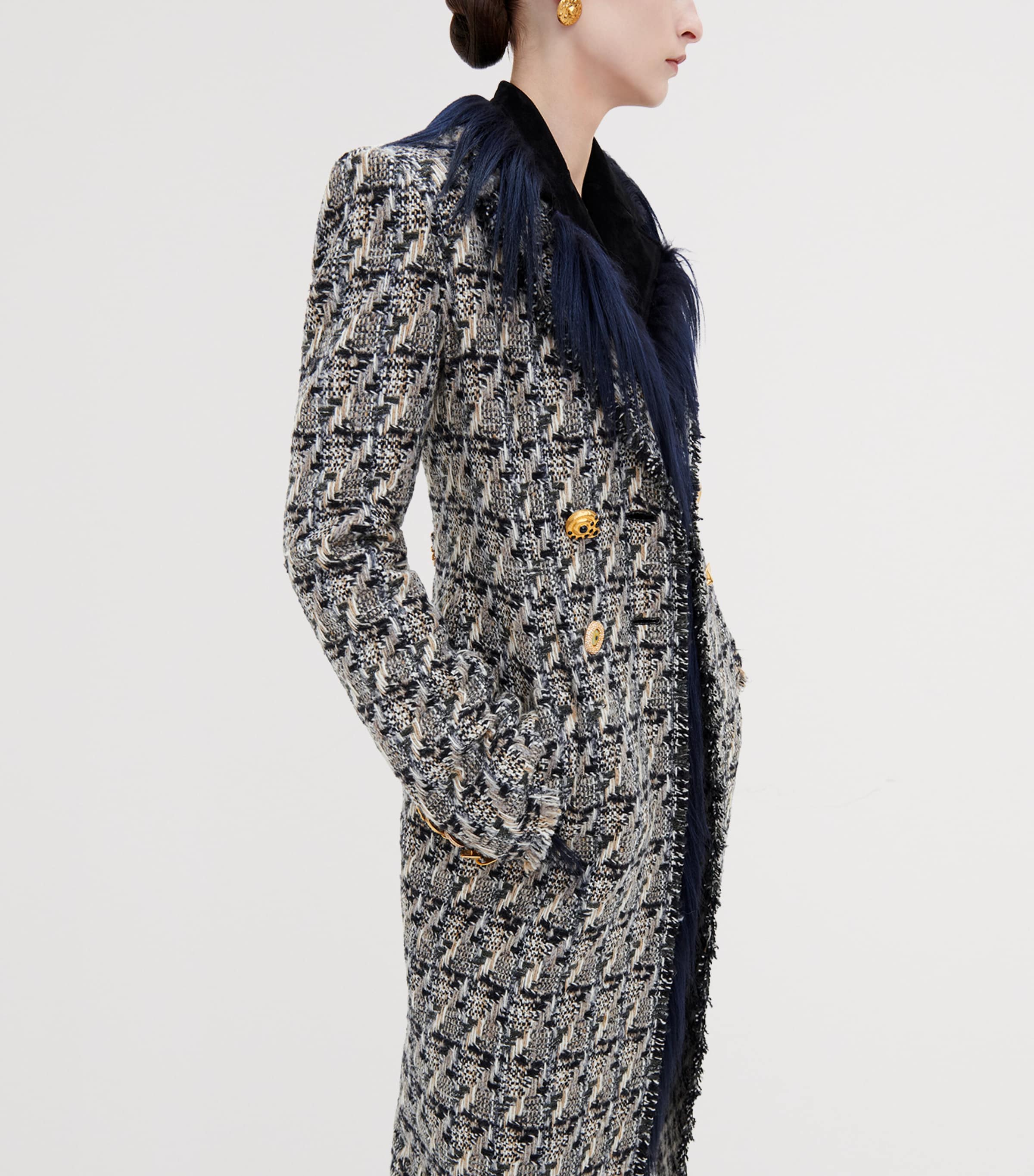 Schiaparelli Womens Wool Tweed Double-Breasted Coat Multicolor Image 4