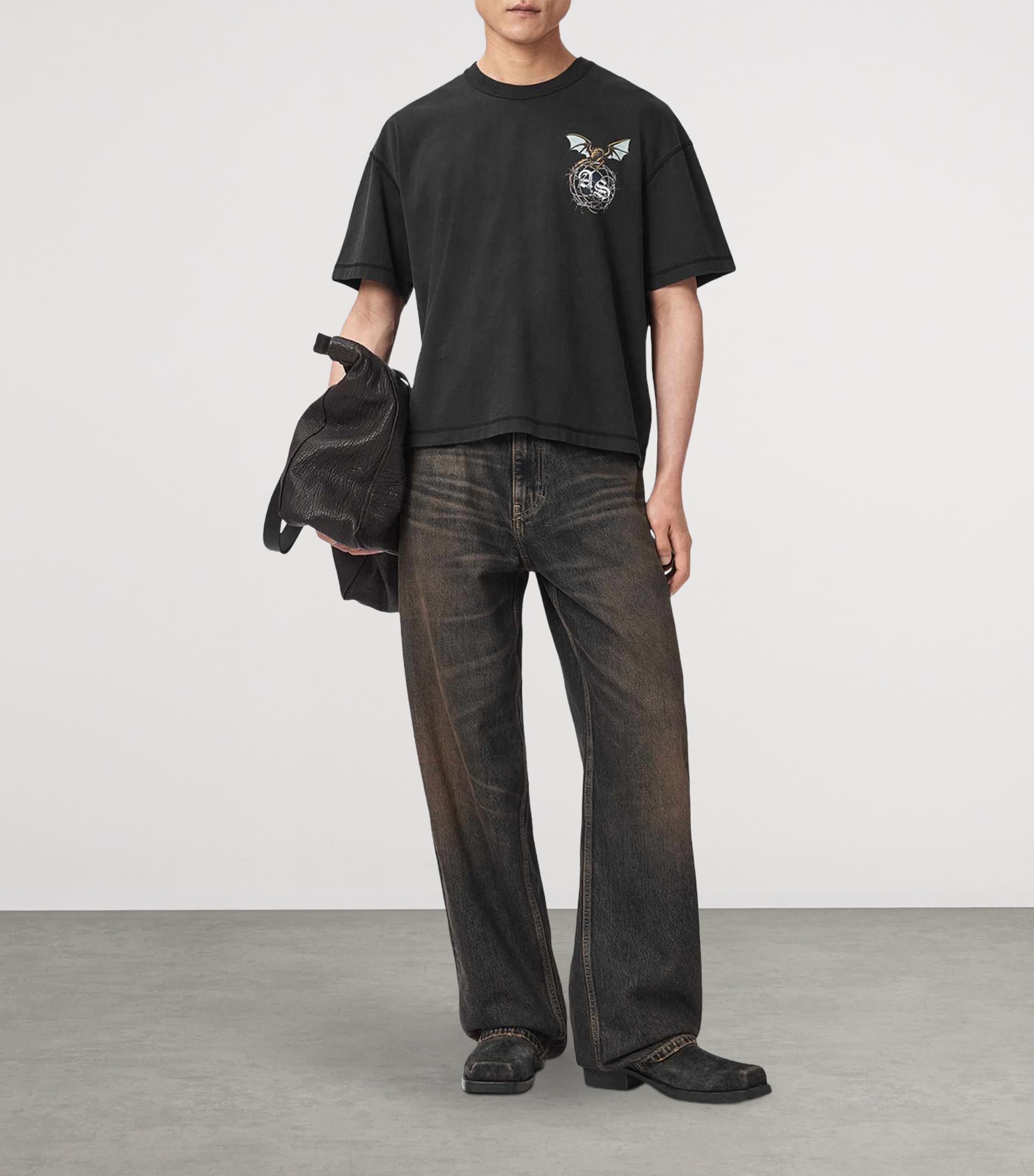 AllSaints Mens Organic Cotton Wyvern T-Shirt Washed Black Image 5