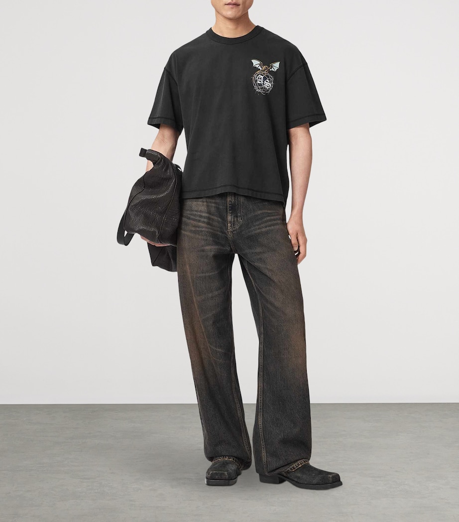 AllSaints Mens Organic Cotton Wyvern T-Shirt Washed Black Image 5