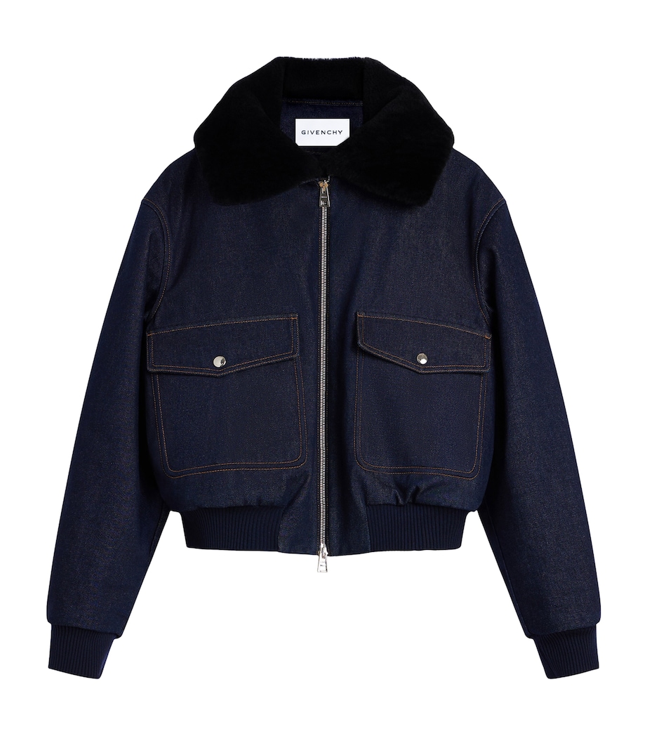 Givenchy Womens Shearling-Collar Denim Blouson Jacket Image 1