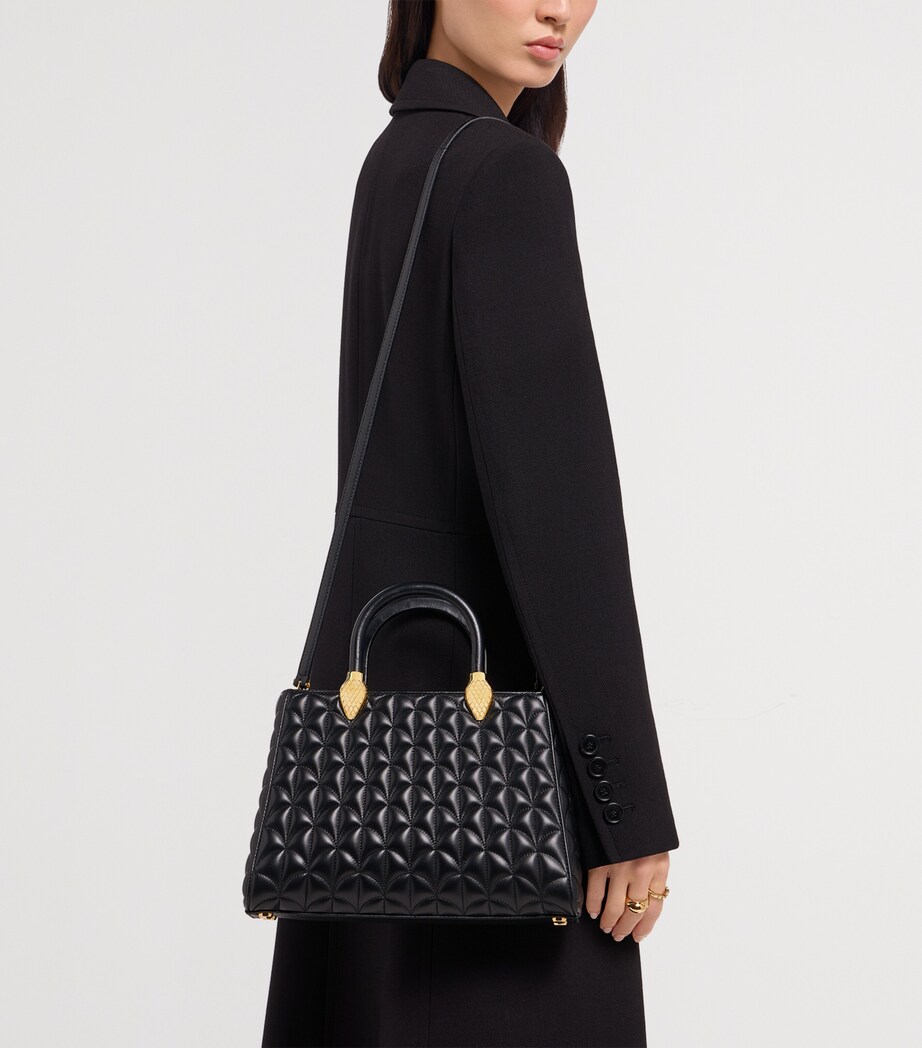 Bvlgari Leather Serpentine Duo Top-Handle Bag Black Image 5