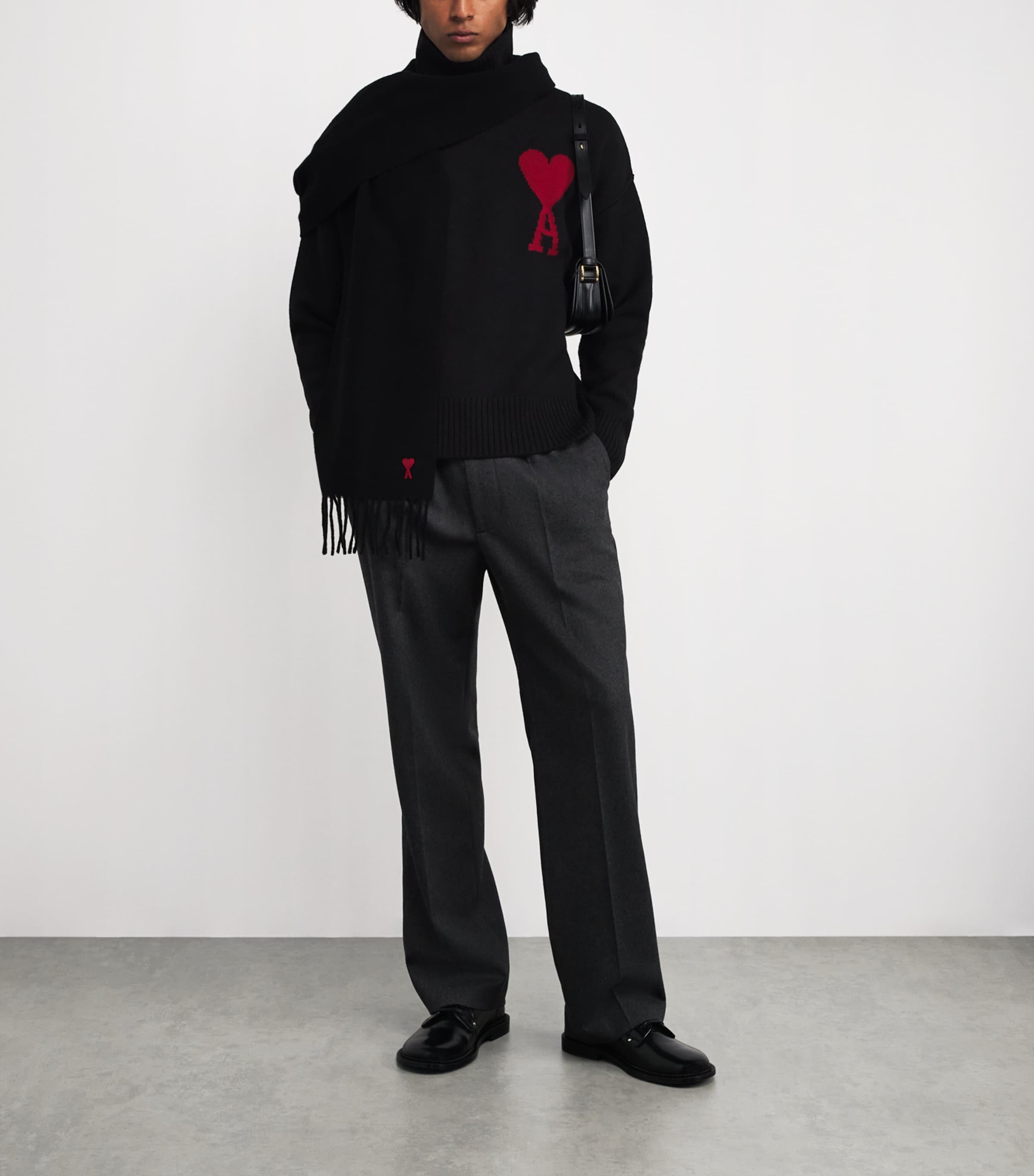 Virgin Wool Ami de Coeur Rollneck Sweater BLACK/RED/009 Image 2