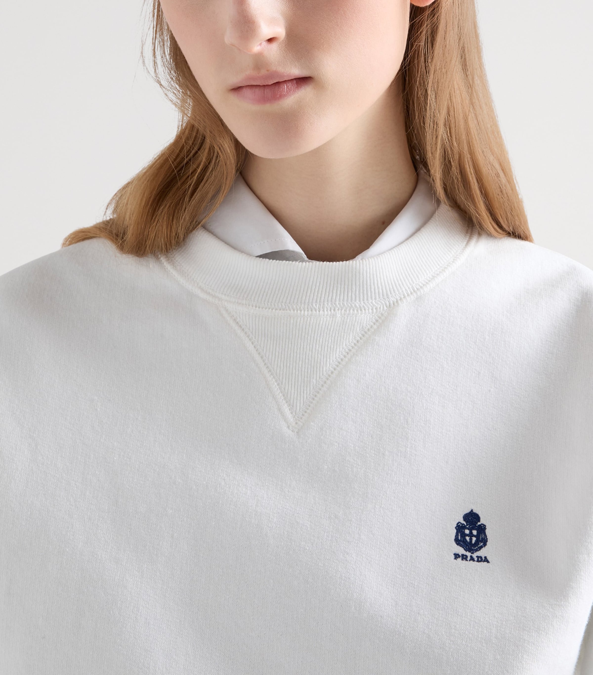 Prada Womens Cotton Logo Sweatshirt White Image 4