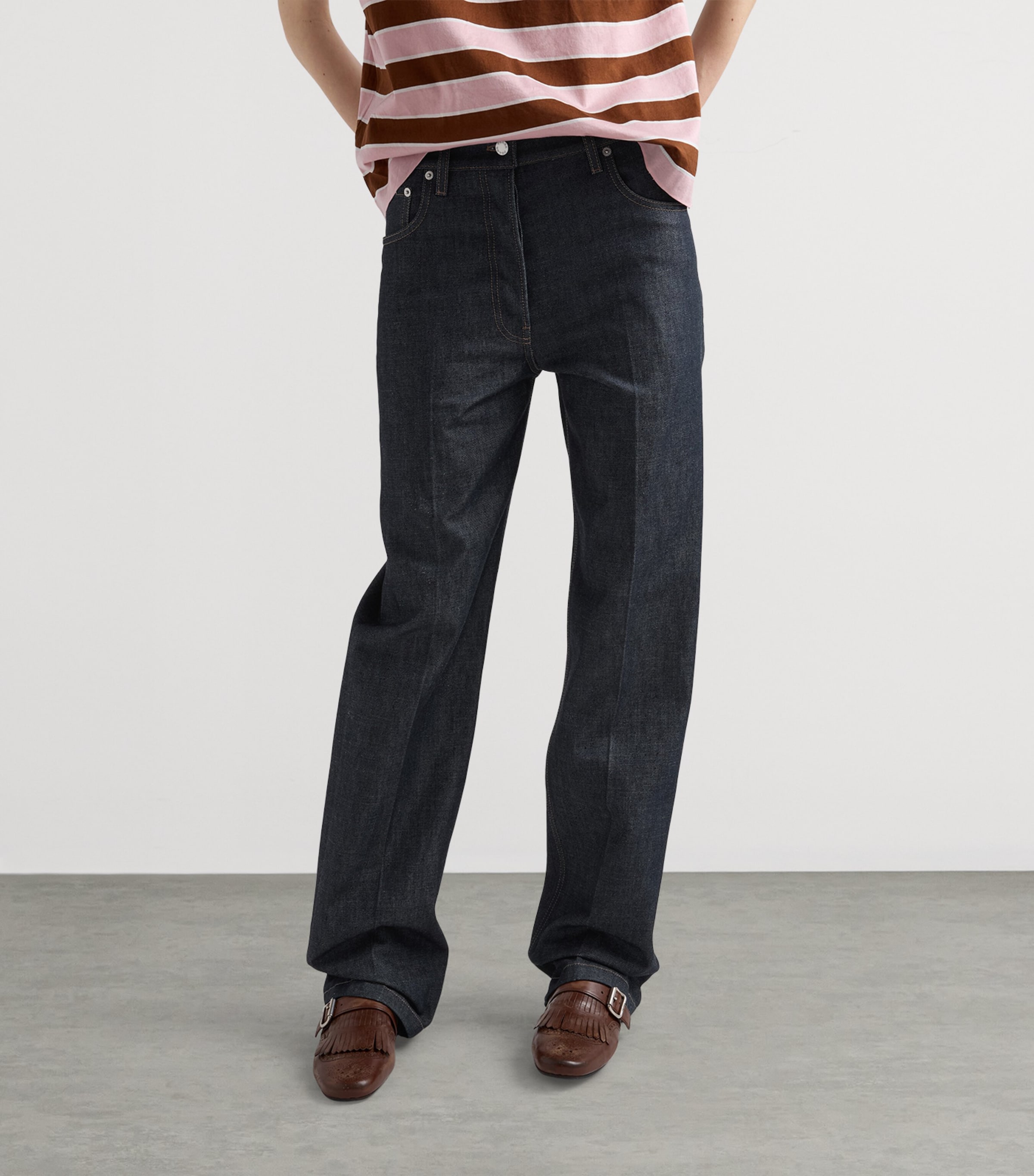 Prada Womens Raw Denim Straight Jeans Image 3