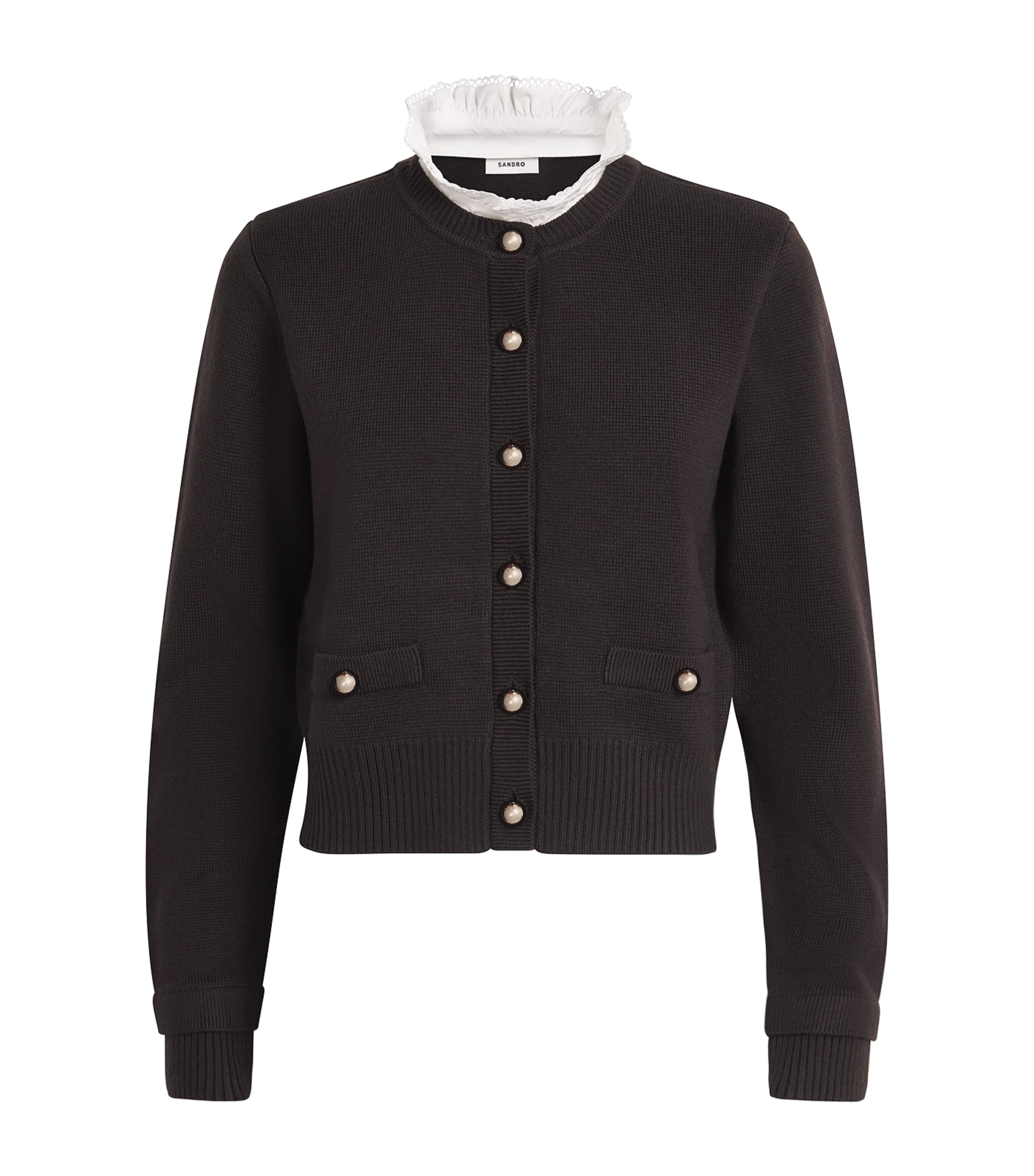 Sandro Removable Ruffle Collar Cardigan In Brown