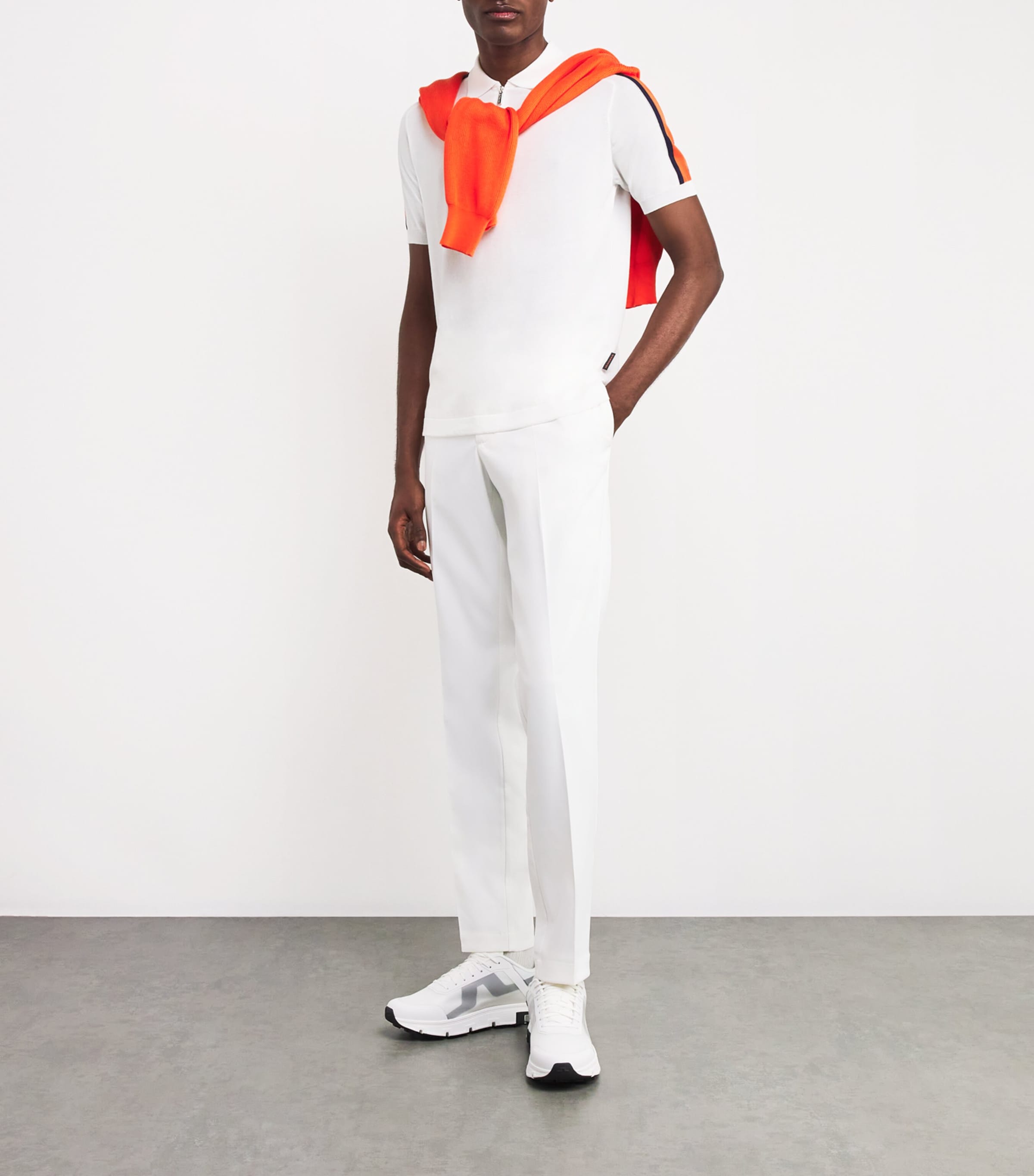 Stripe-Detail Zip-Up Polo Shirt V3430-BIANCO/ARANCIO Image 2