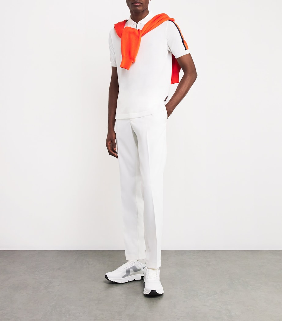 Stripe-Detail Zip-Up Polo Shirt V3430-BIANCO/ARANCIO Image 2