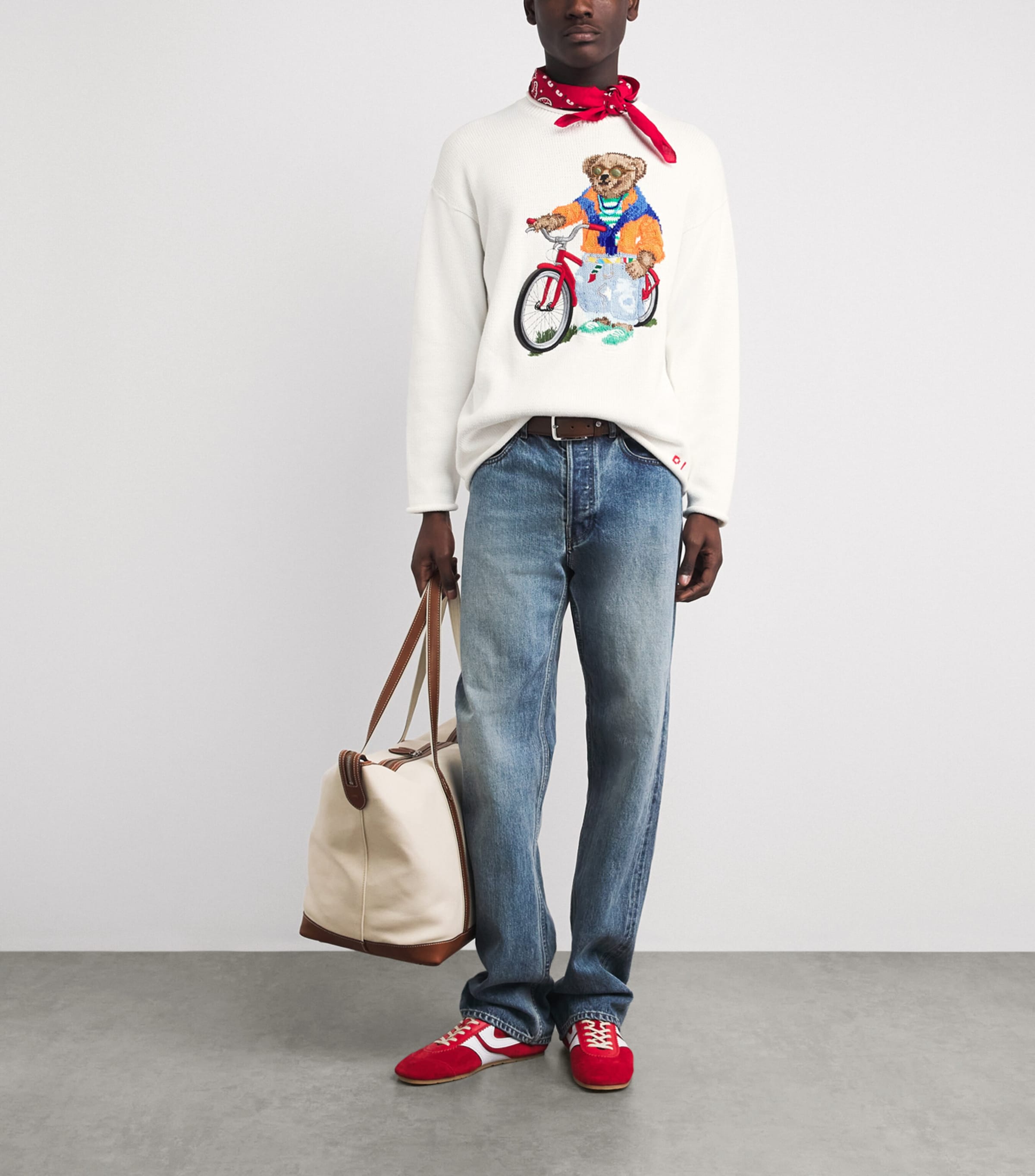 Polo Ralph Lauren Mens Cotton Embroidered Polo Bear Sweater Deckwash White Image 2