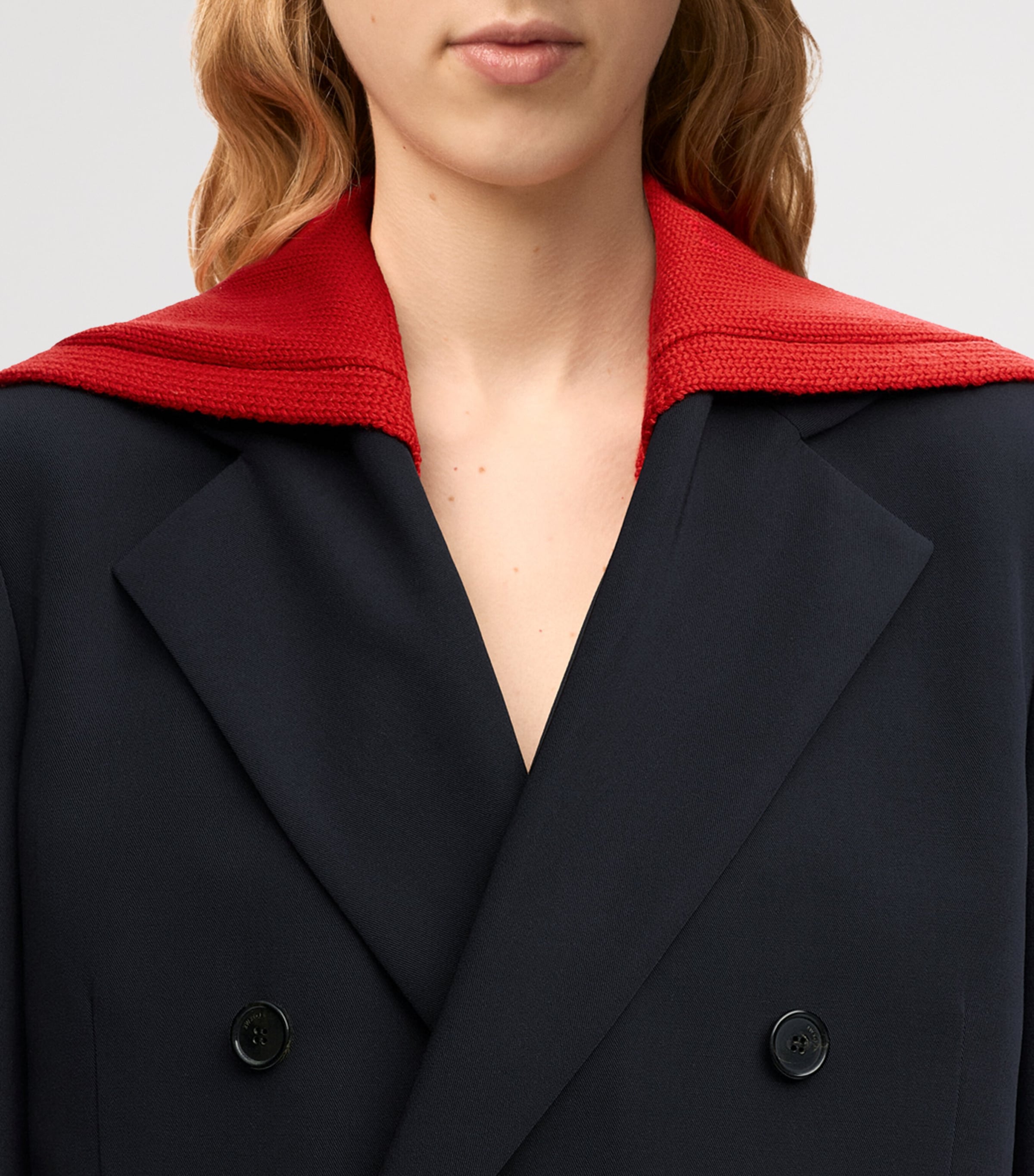 LOEWE Womens Wool Knitted-Overlay Blazer Dark Navy Blue Image 4