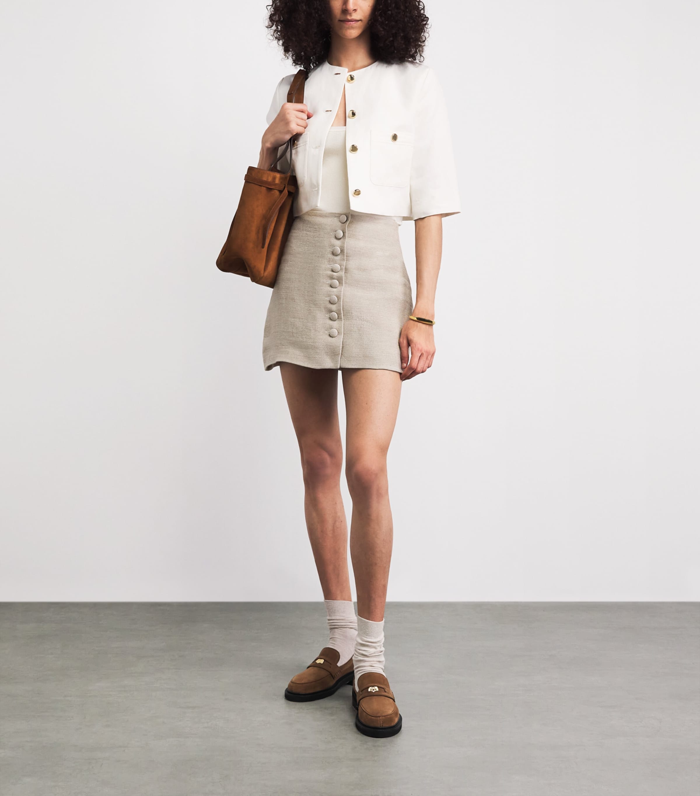 Maje Womens Linen-Cotton Cropped Jacket White Image 2