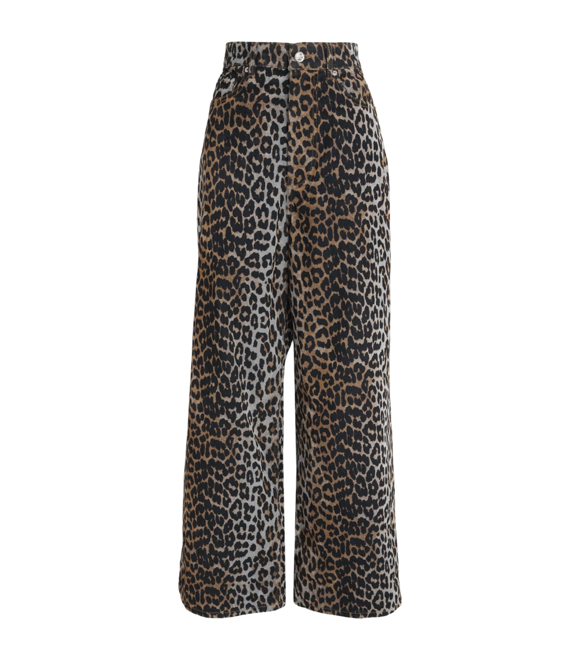 GANNI Womens Leopard Wide-Leg Jeans Almond Milk Image 1