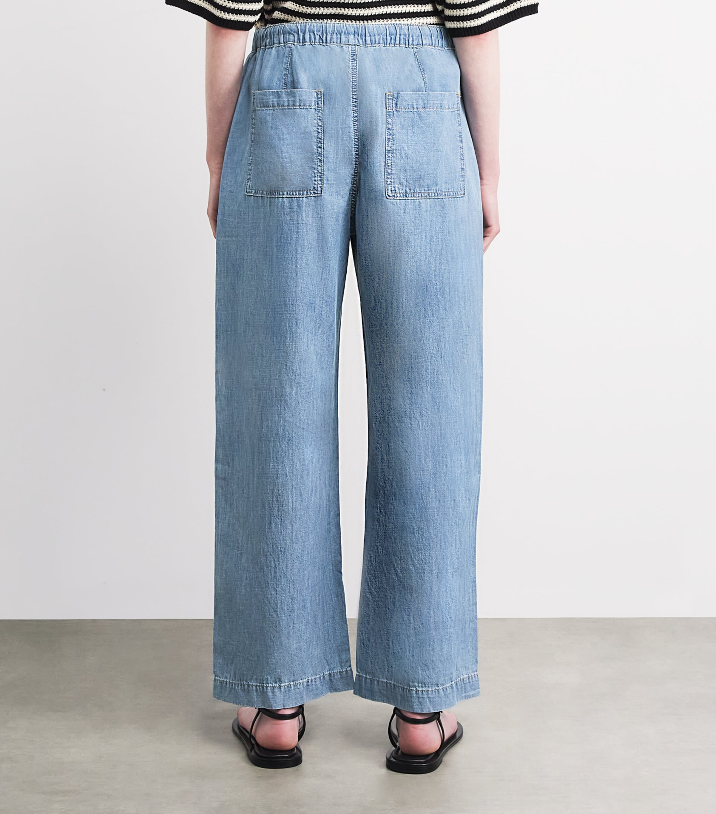 PAIGE Womens Drawstring Evann Wide-Leg Jeans Silver Lake Image 5