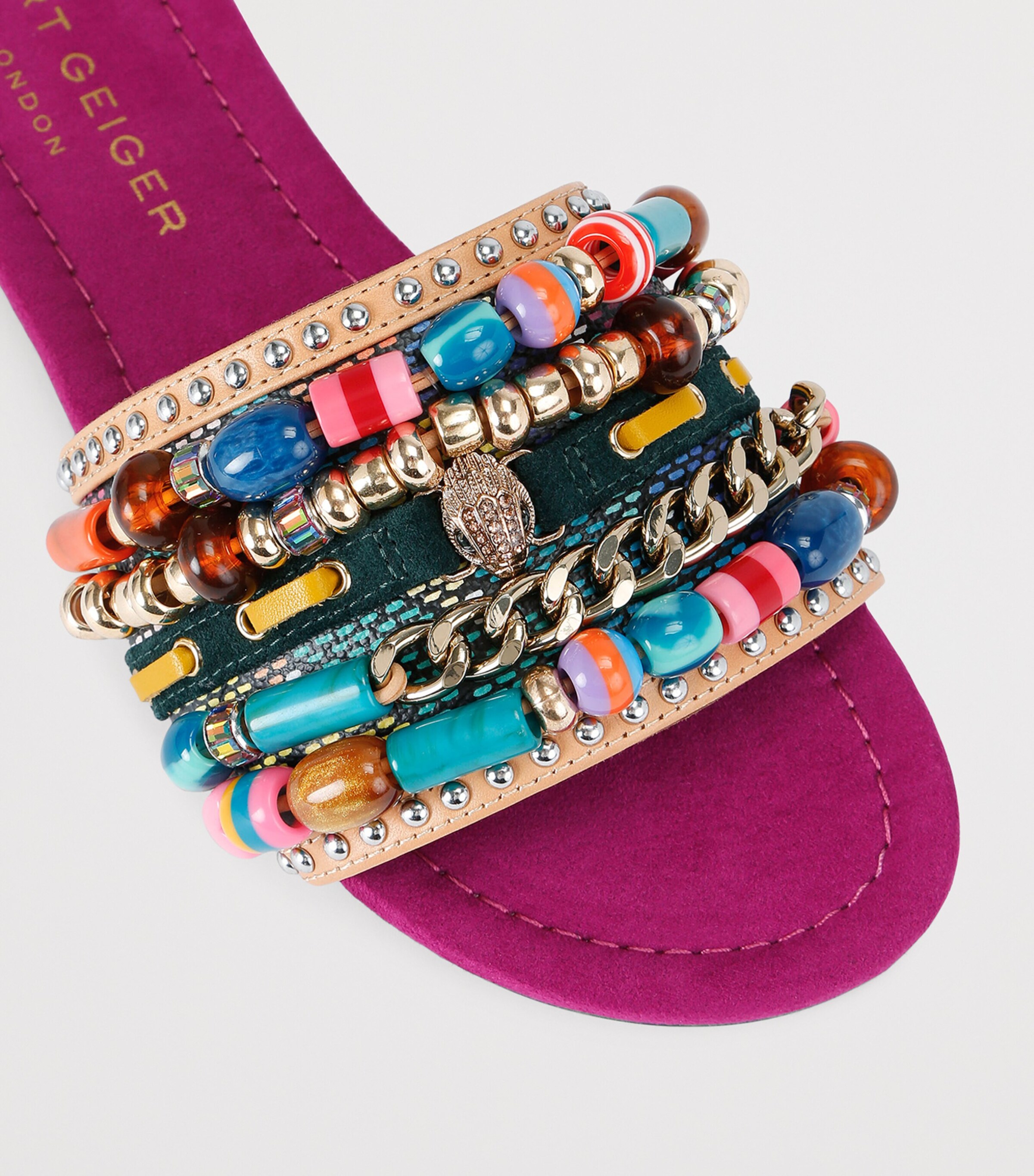 Kurt Geiger London Beaded Southbank Slides Fushia Cmb Image 3