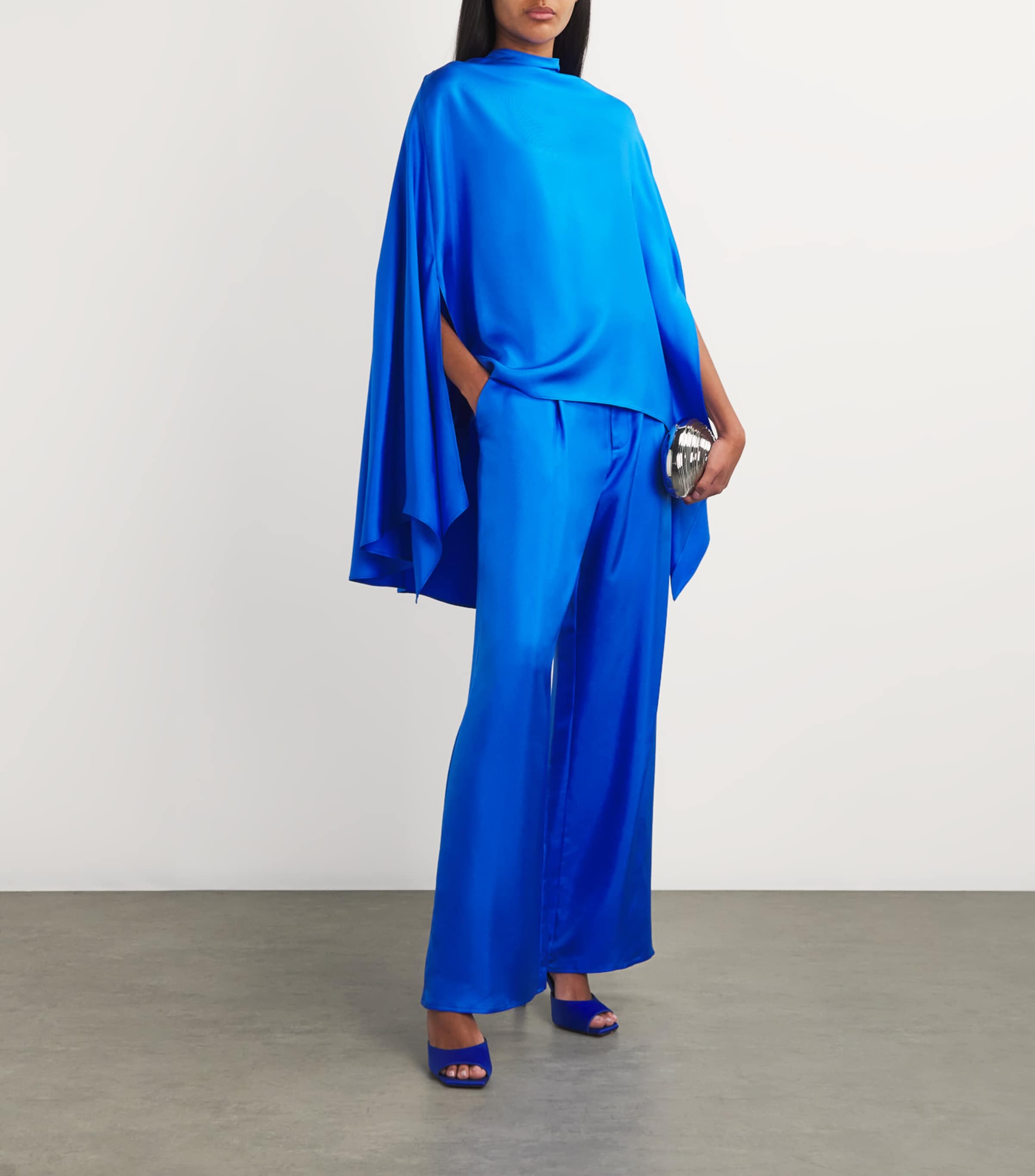 LAPOINTE Womens Silk Pleated Wide-Leg Trousers Electric Blue Image 2