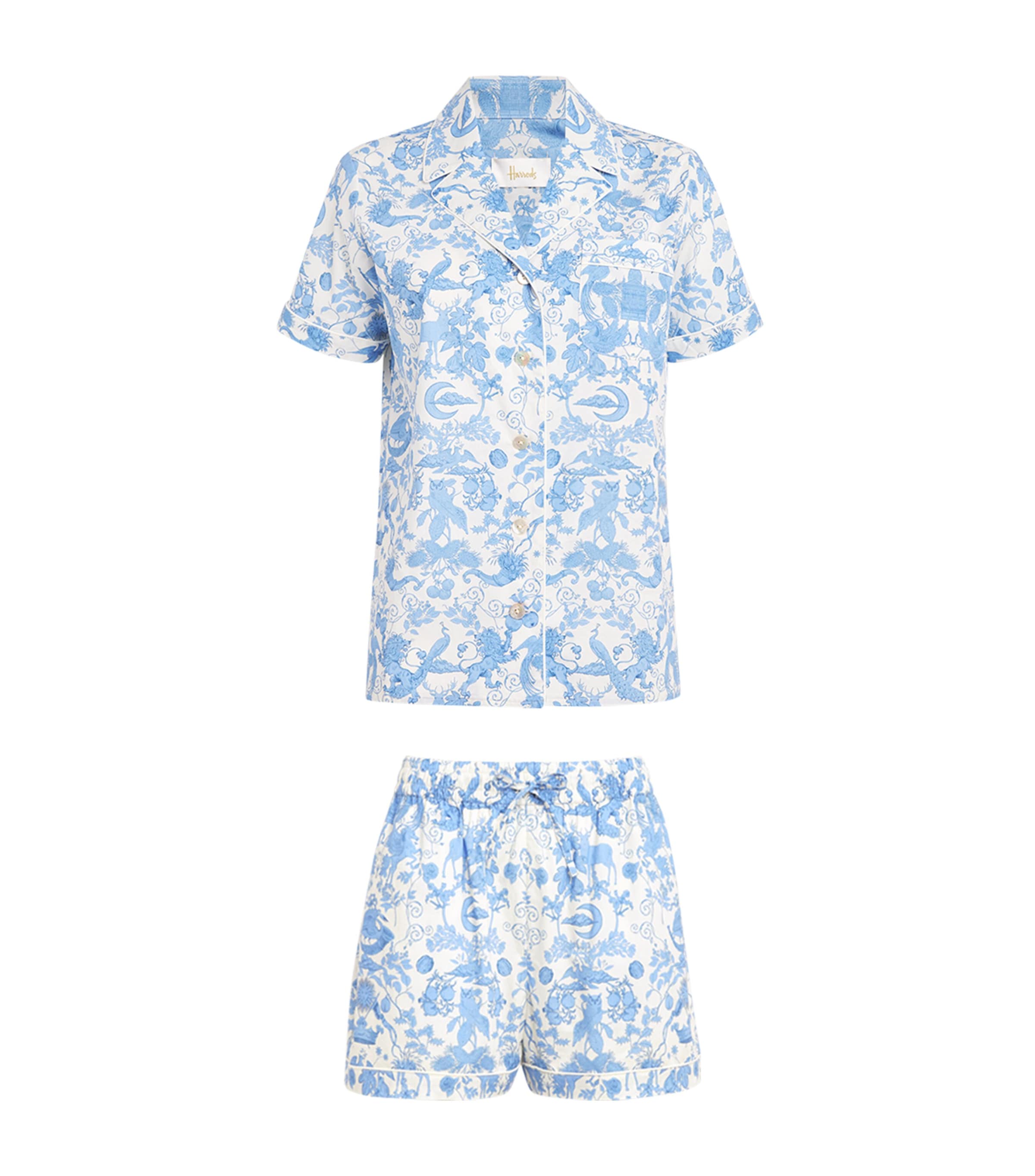 Harrods Cotton Short-sleeve Pyjama Set In Blue
