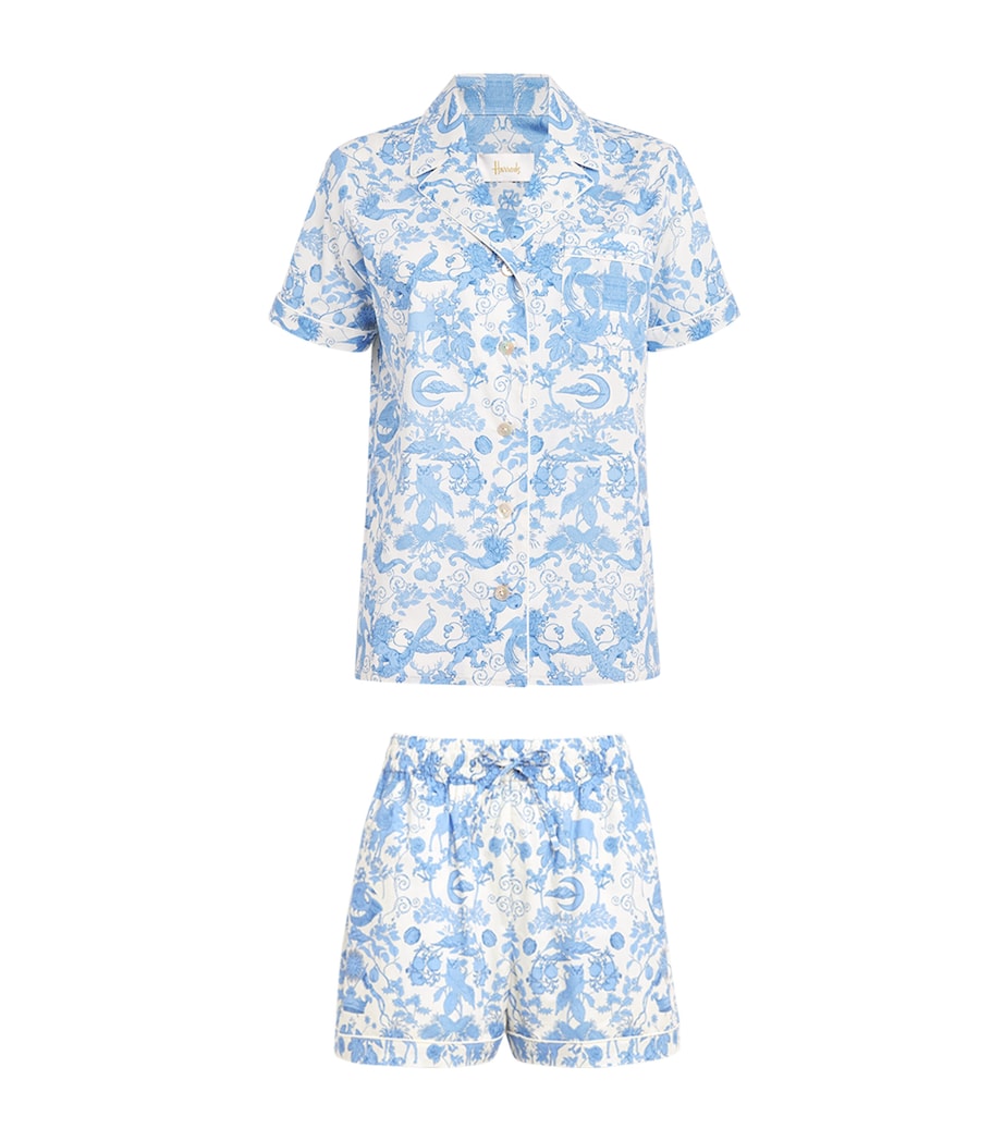 Harrods Womens Cotton Short-Sleeve Pyjama Set Blue Image 1