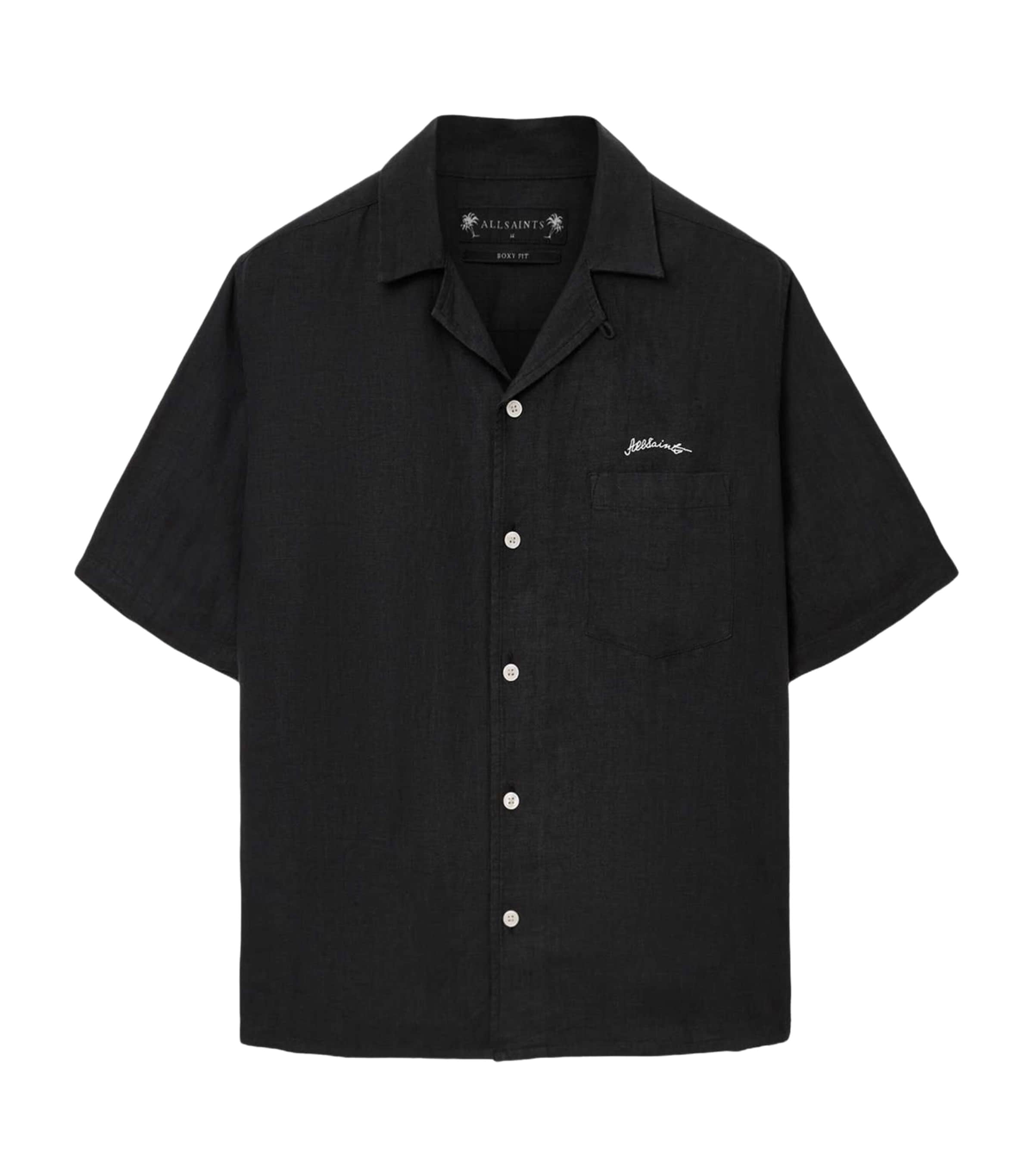 AllSaints Mens Linen Embroidered Wilder Shirt Black Image 1