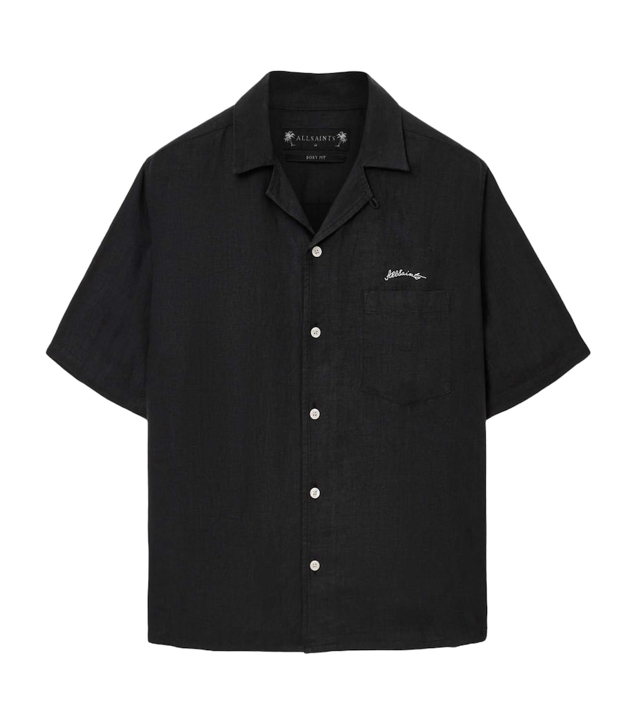 AllSaints Mens Linen Embroidered Wilder Shirt Black Image 1