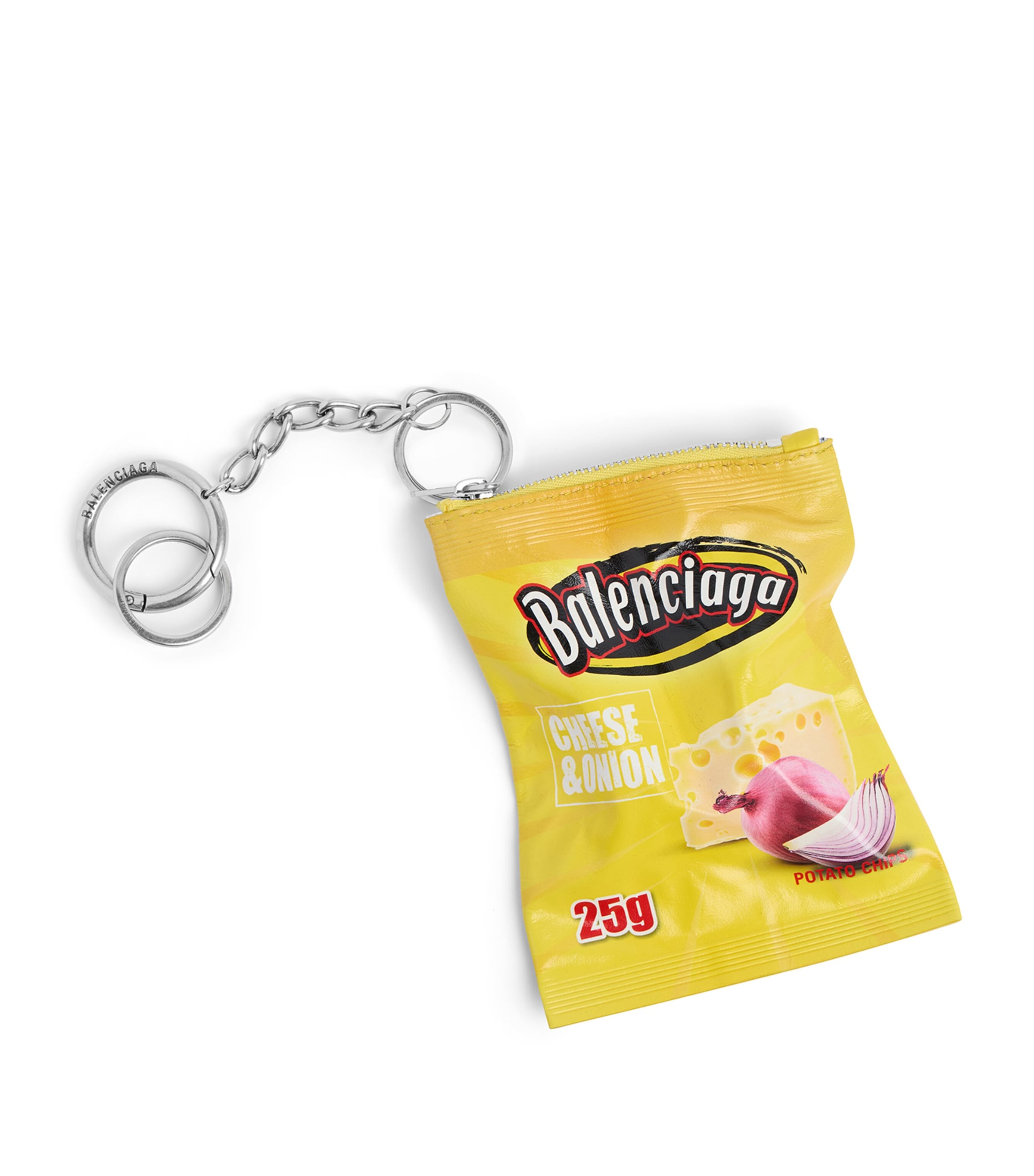 Balenciaga Calf Leather Chips Keyring In Yellow